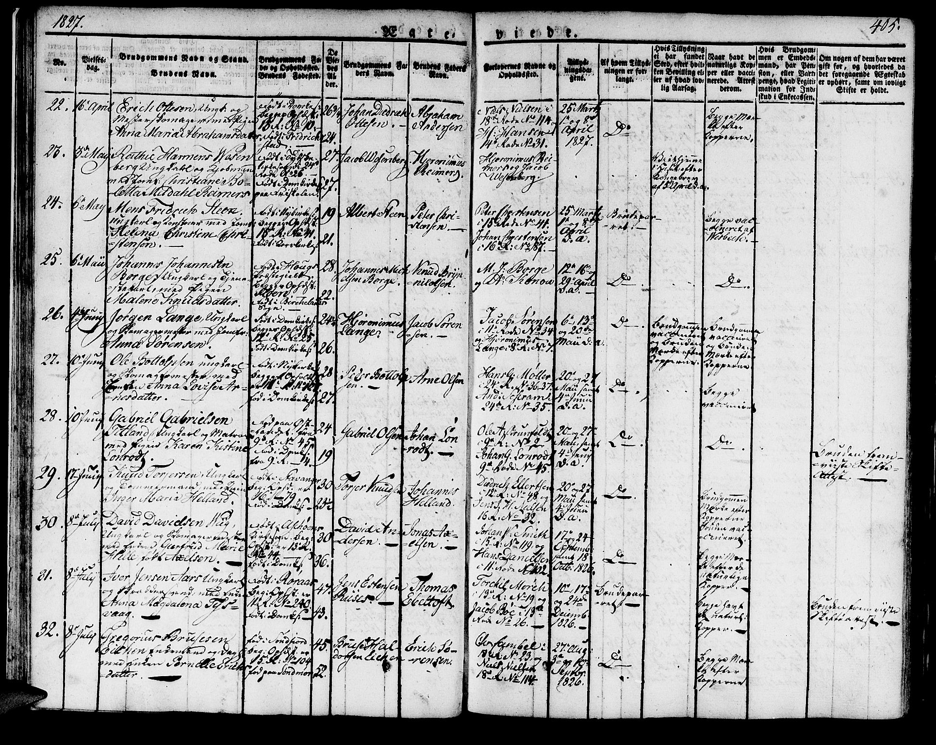 Domkirken sokneprestembete, SAB/A-74801/H/Haa/L0012: Parish register (official) no. A 12, 1821-1840, p. 405