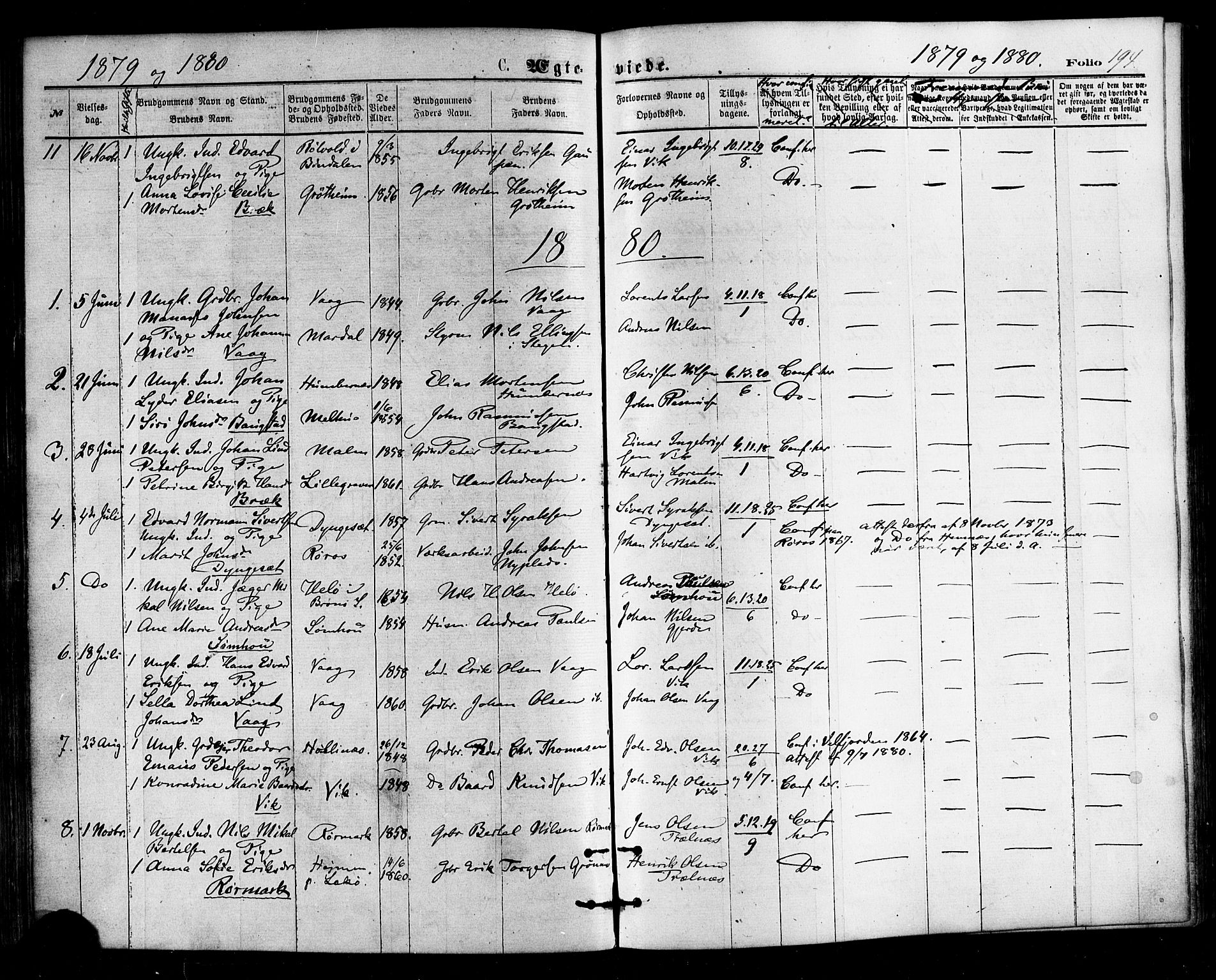 Ministerialprotokoller, klokkerbøker og fødselsregistre - Nordland, SAT/A-1459/812/L0177: Parish register (official) no. 812A06, 1875-1885, p. 194