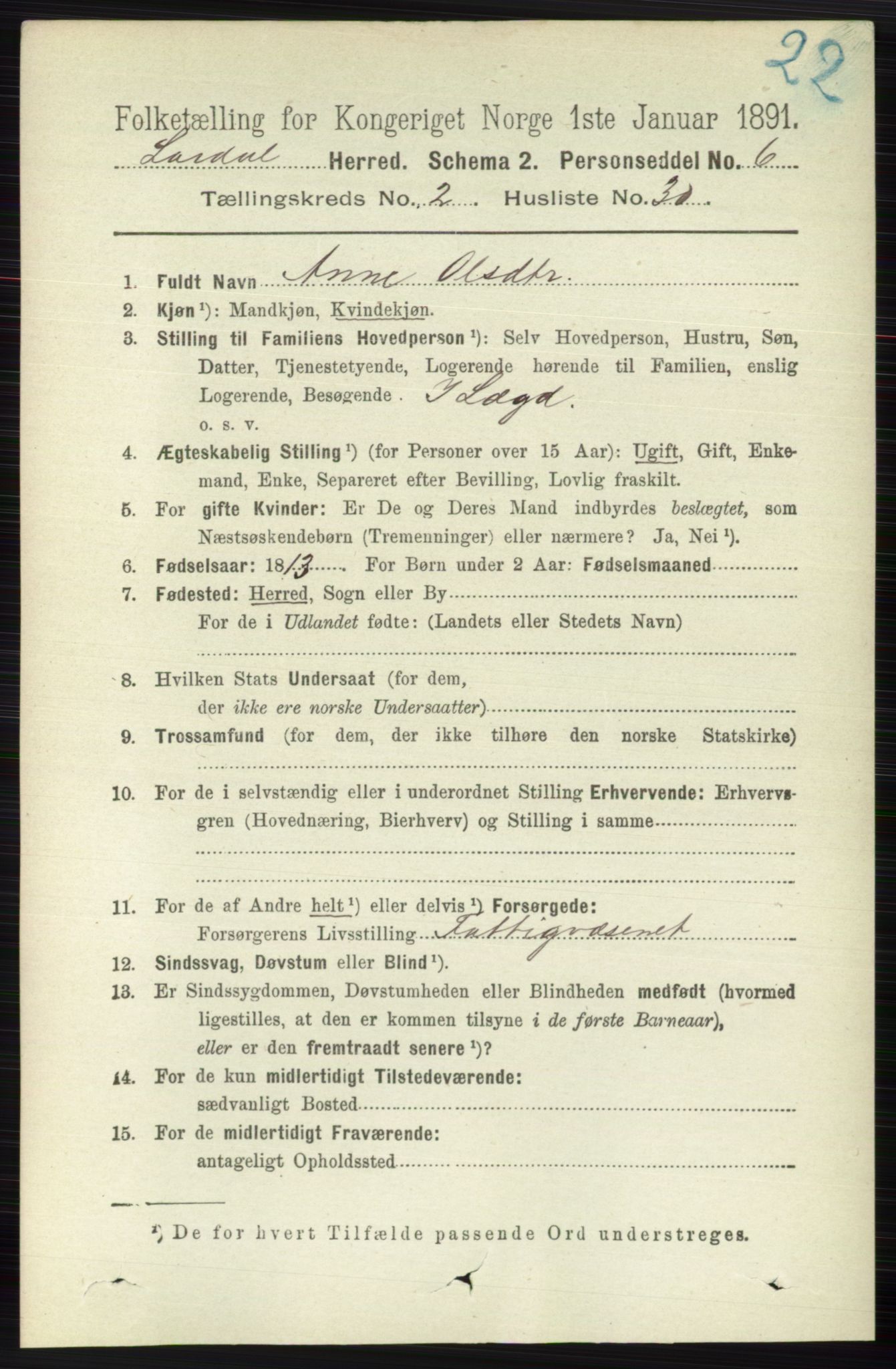 RA, 1891 census for 0728 Lardal, 1891, p. 892