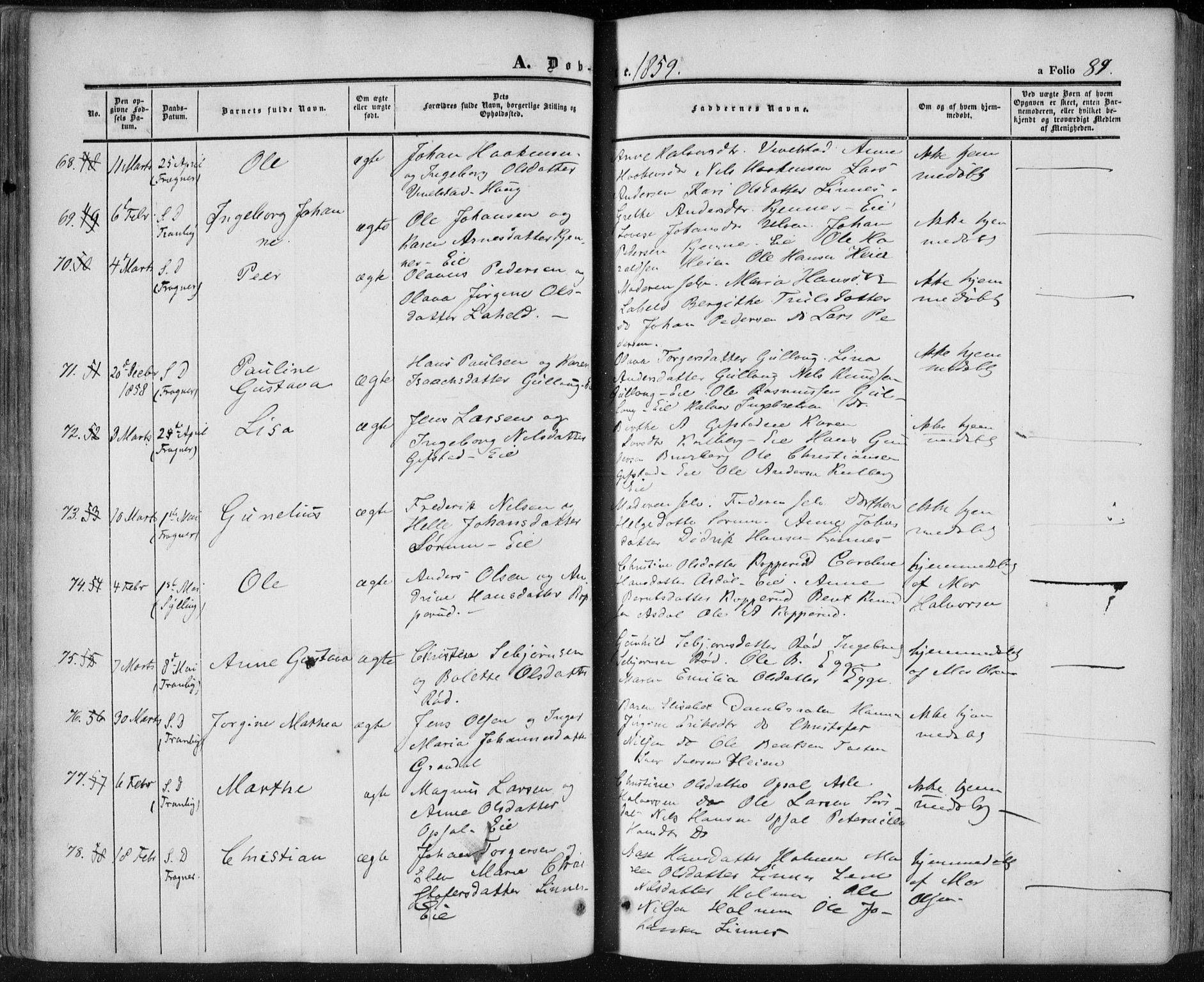 Lier kirkebøker, AV/SAKO-A-230/F/Fa/L0012: Parish register (official) no. I 12, 1854-1864, p. 89