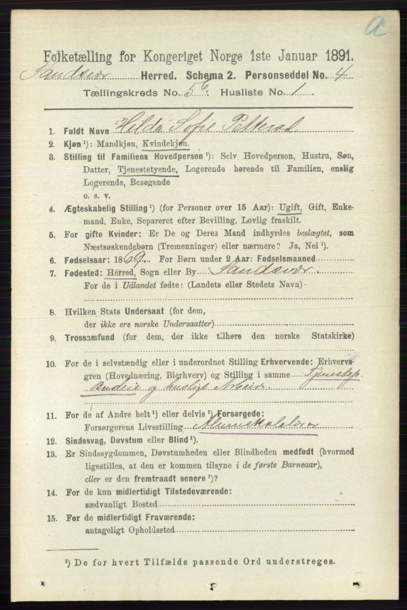 RA, 1891 census for 0629 Sandsvær, 1891, p. 2793