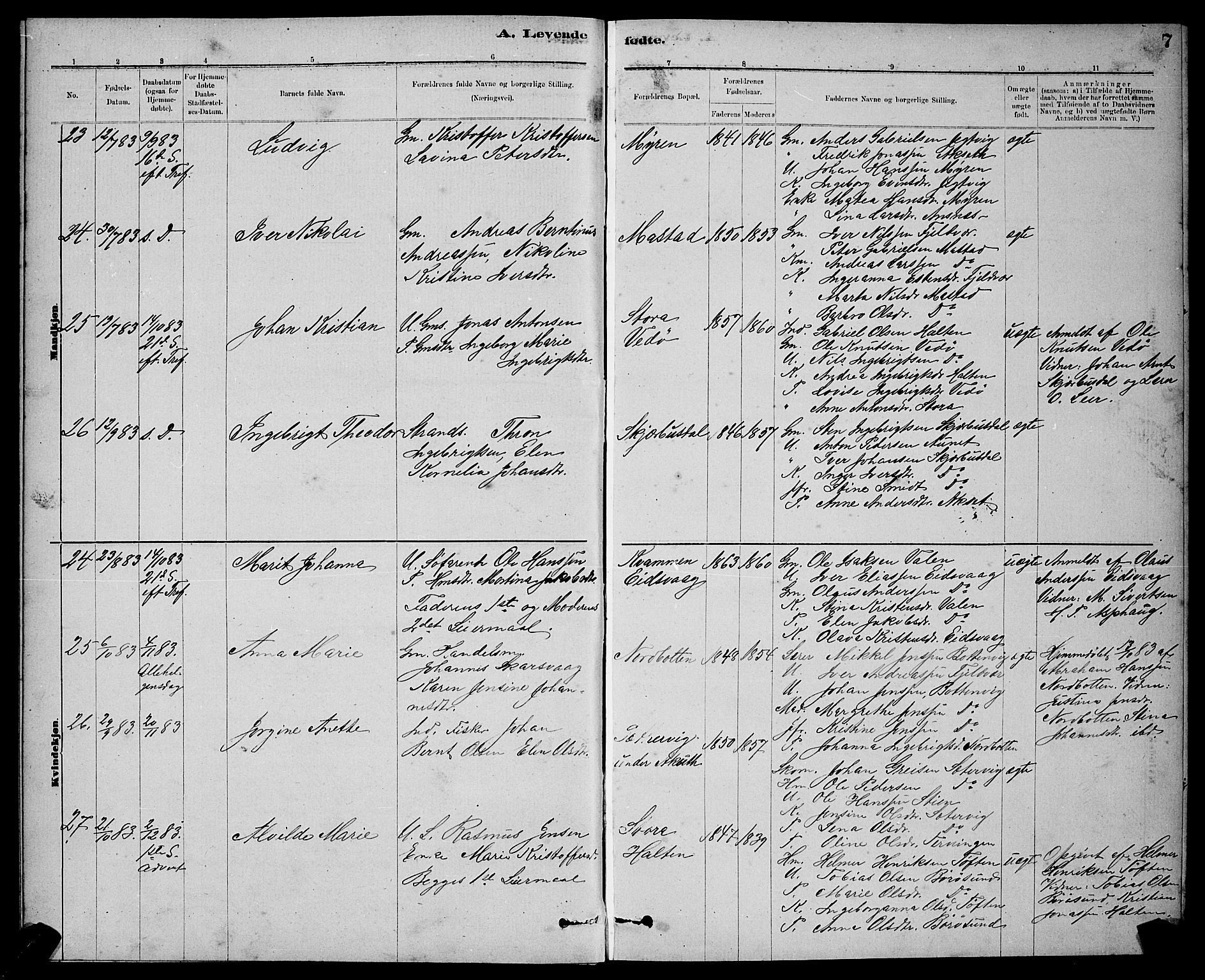 Ministerialprotokoller, klokkerbøker og fødselsregistre - Sør-Trøndelag, SAT/A-1456/637/L0562: Parish register (copy) no. 637C03, 1883-1898, p. 7