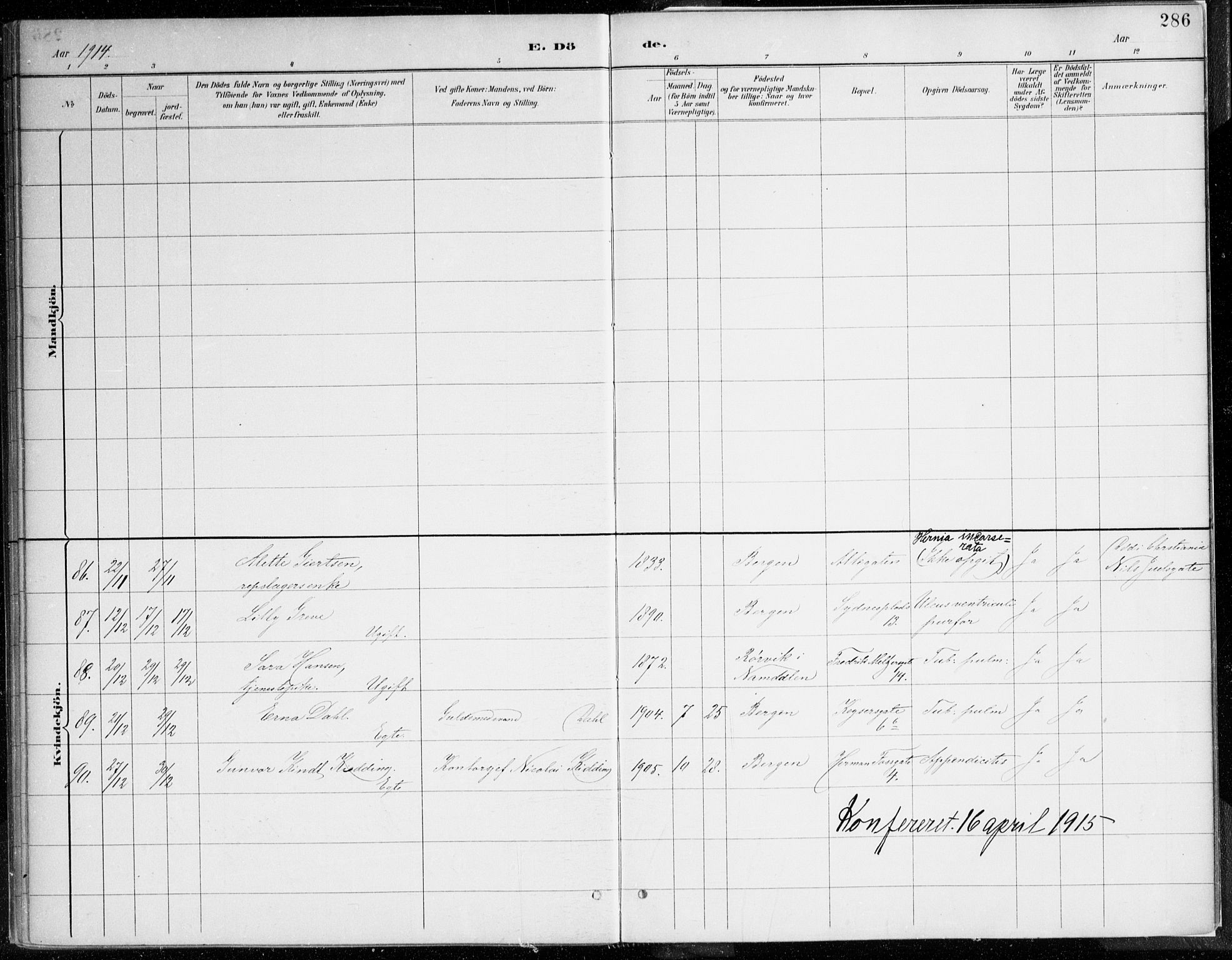 Johanneskirken sokneprestembete, AV/SAB-A-76001/H/Haa/L0019: Parish register (official) no. E 1, 1885-1915, p. 286