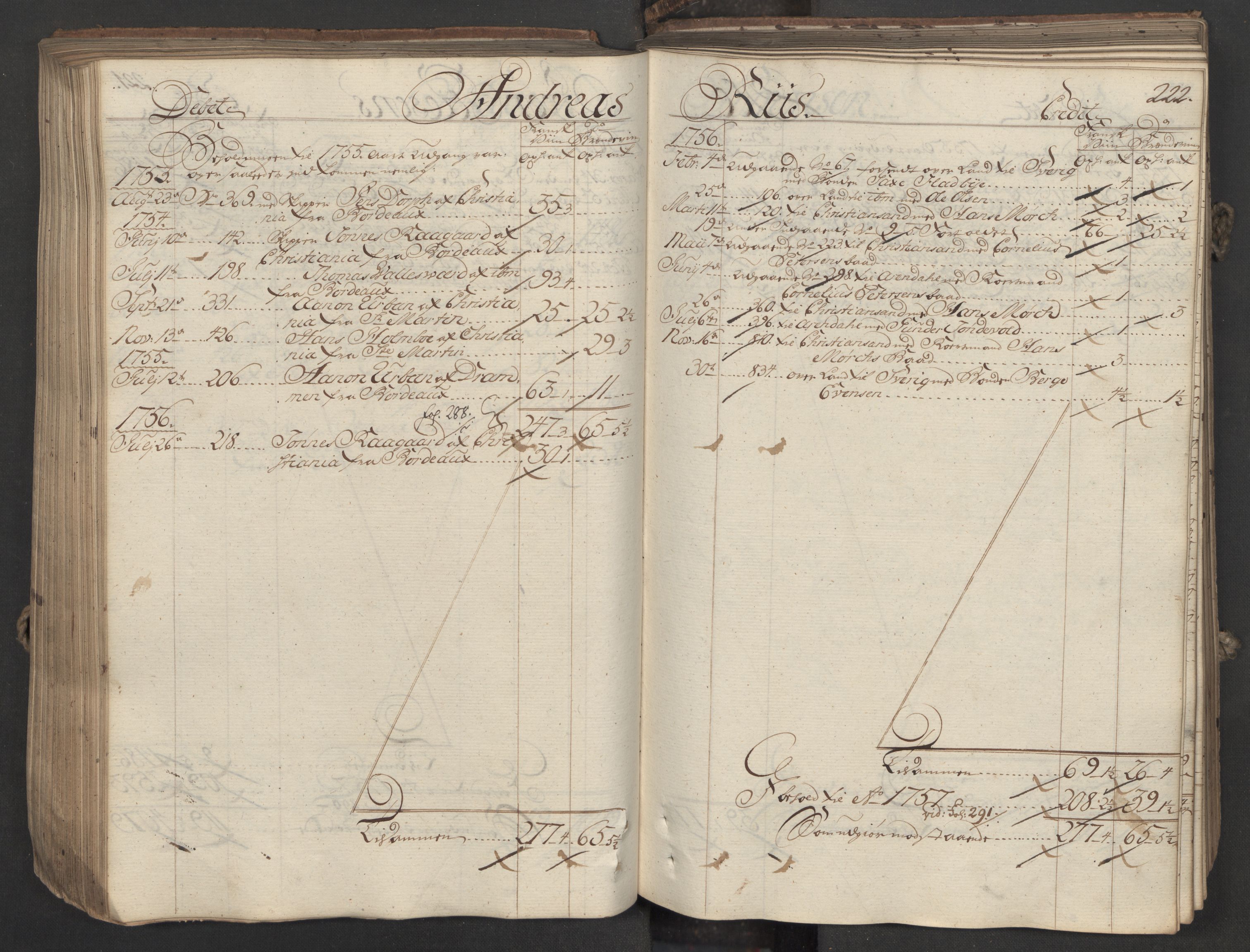 Generaltollkammeret, tollregnskaper, RA/EA-5490/R06/L0037/0001: Tollregnskaper Kristiania / Inngående hovedtollbok, 1756, p. 221b-222a