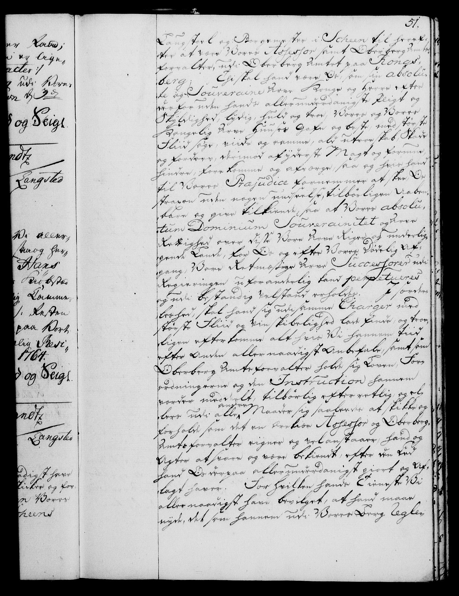 Rentekammeret, Kammerkanselliet, RA/EA-3111/G/Gg/Gge/L0004: Norsk bestallingsprotokoll med register (merket RK 53.28), 1762-1771, p. 51