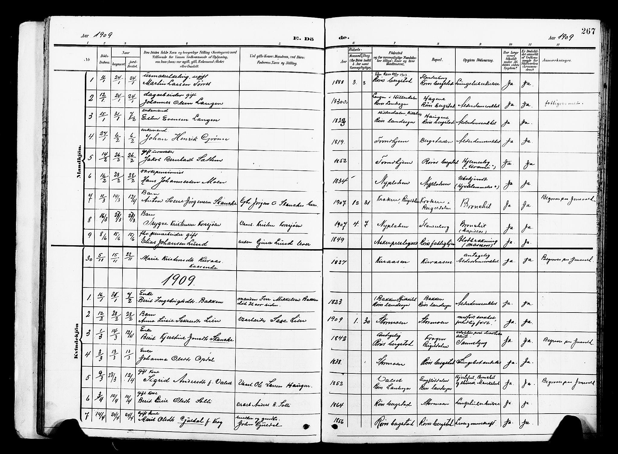 Ministerialprotokoller, klokkerbøker og fødselsregistre - Sør-Trøndelag, SAT/A-1456/681/L0942: Parish register (copy) no. 681C06, 1906-1925, p. 267