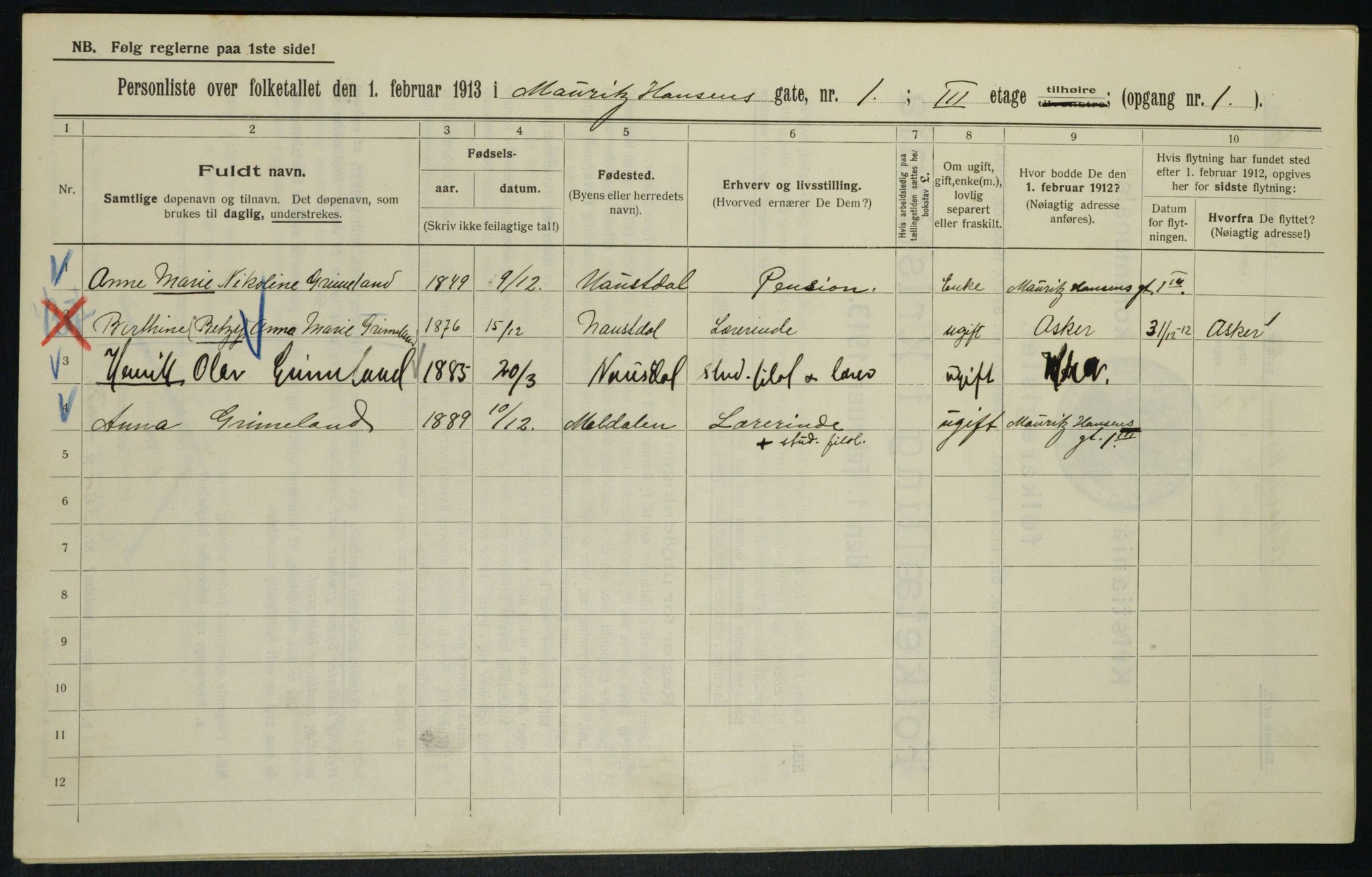 OBA, Municipal Census 1913 for Kristiania, 1913, p. 64676