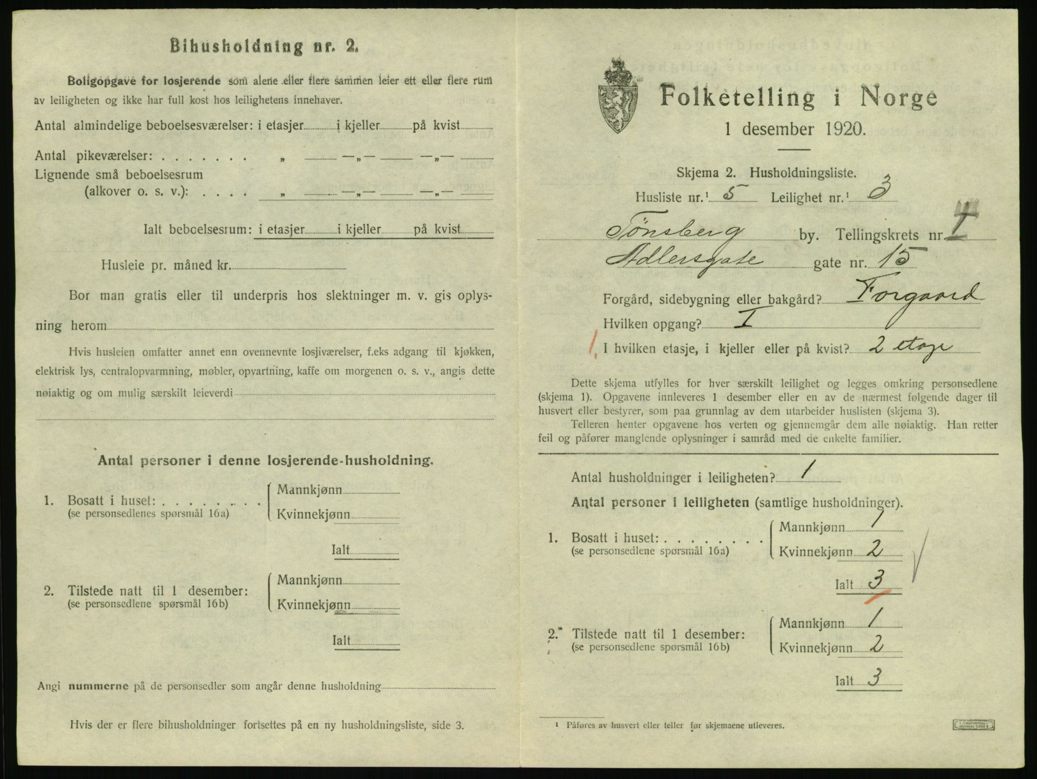 SAKO, 1920 census for Tønsberg, 1920, p. 2537