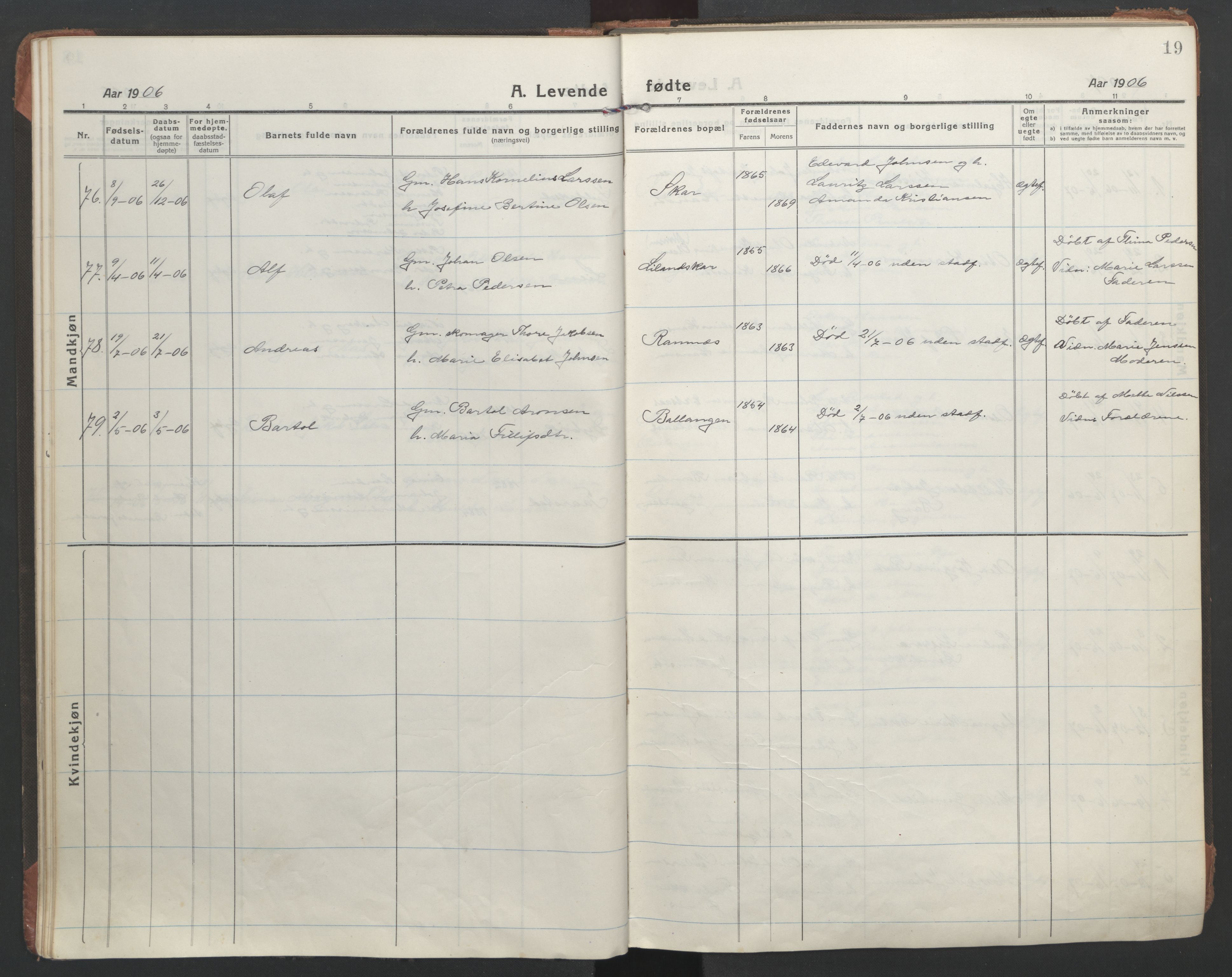 Ministerialprotokoller, klokkerbøker og fødselsregistre - Nordland, AV/SAT-A-1459/863/L0900: Parish register (official) no. 863A12, 1906-1915, p. 19