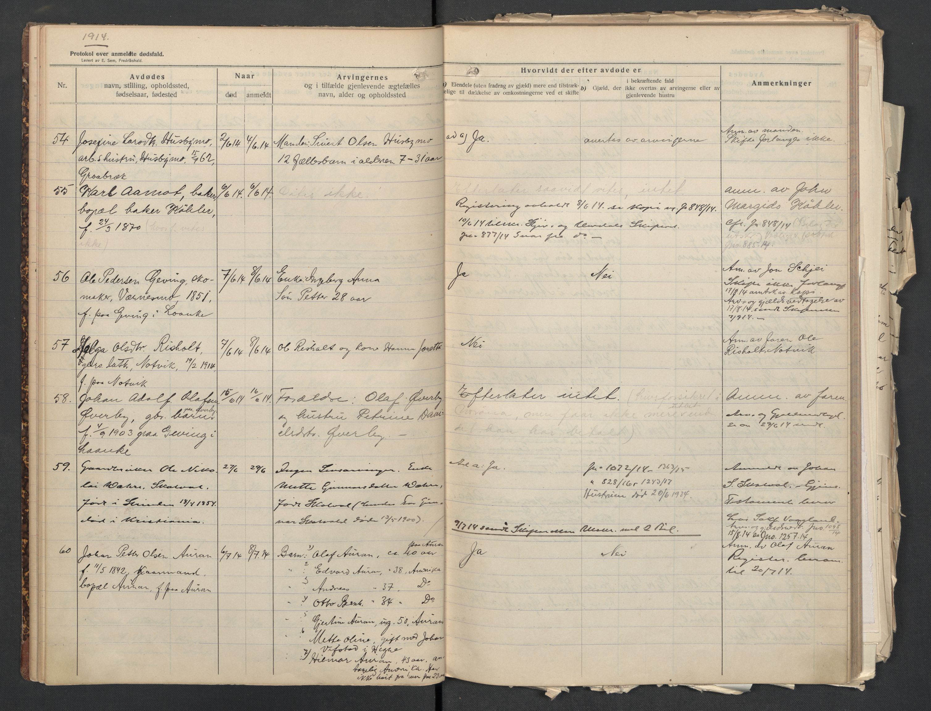 Nedre Stjørdal lensmannskontor, AV/SAT-A-1044/02/L0003: 2.01.03 Dødsfallsprotokoller, 1913-1917