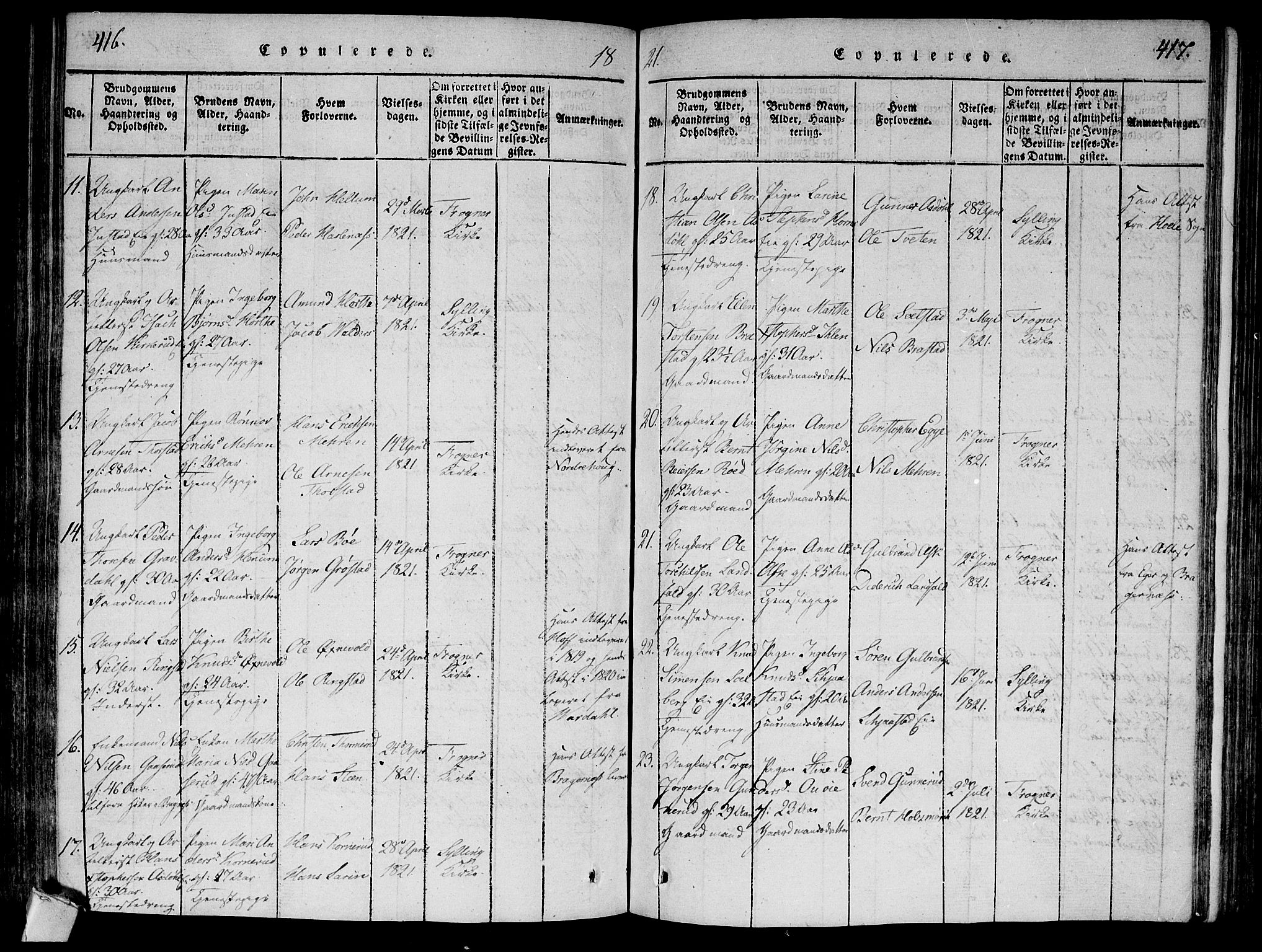 Lier kirkebøker, AV/SAKO-A-230/F/Fa/L0008: Parish register (official) no. I 8, 1813-1825, p. 416-417