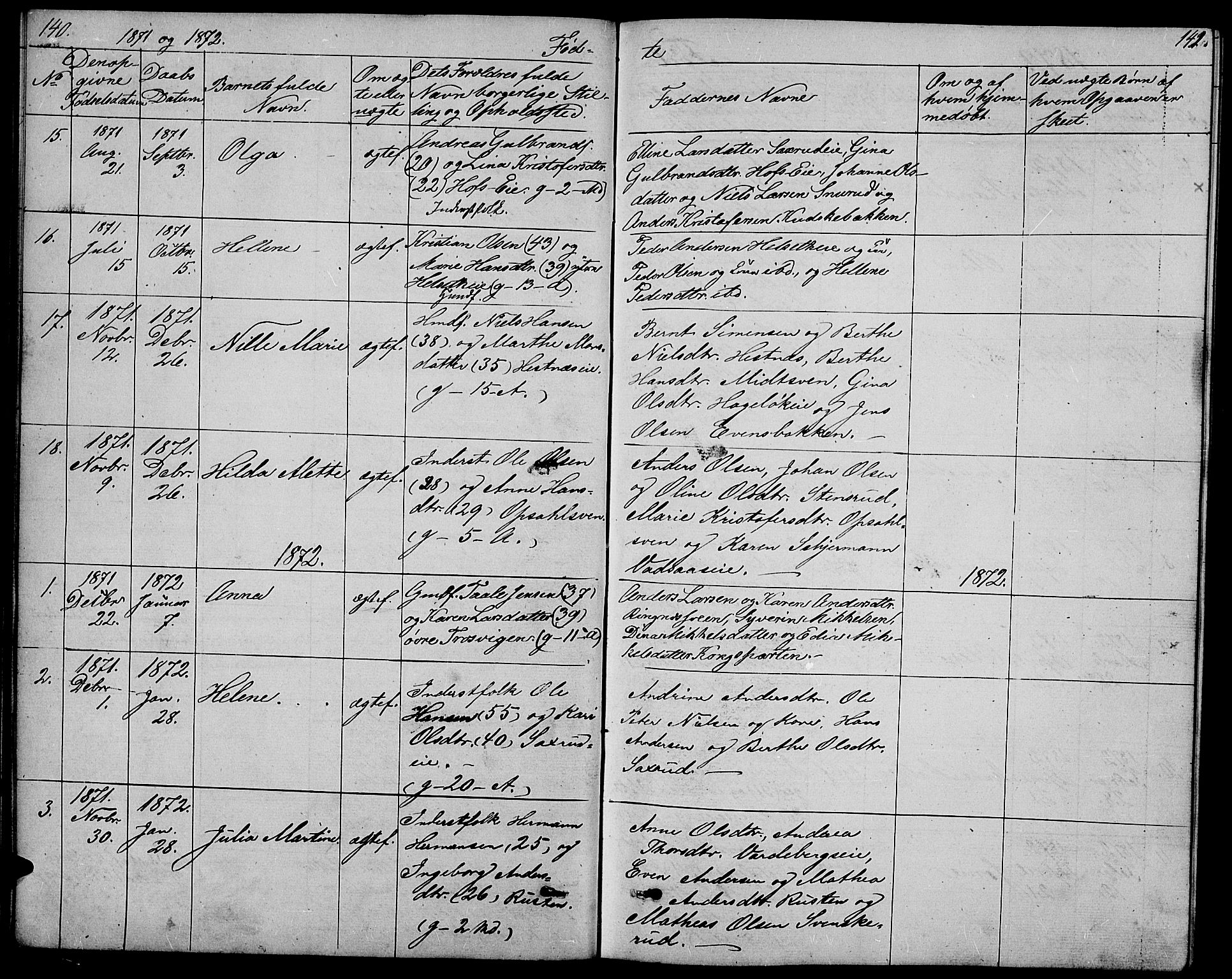 Stange prestekontor, SAH/PREST-002/L/L0005: Parish register (copy) no. 5, 1861-1881, p. 140-141