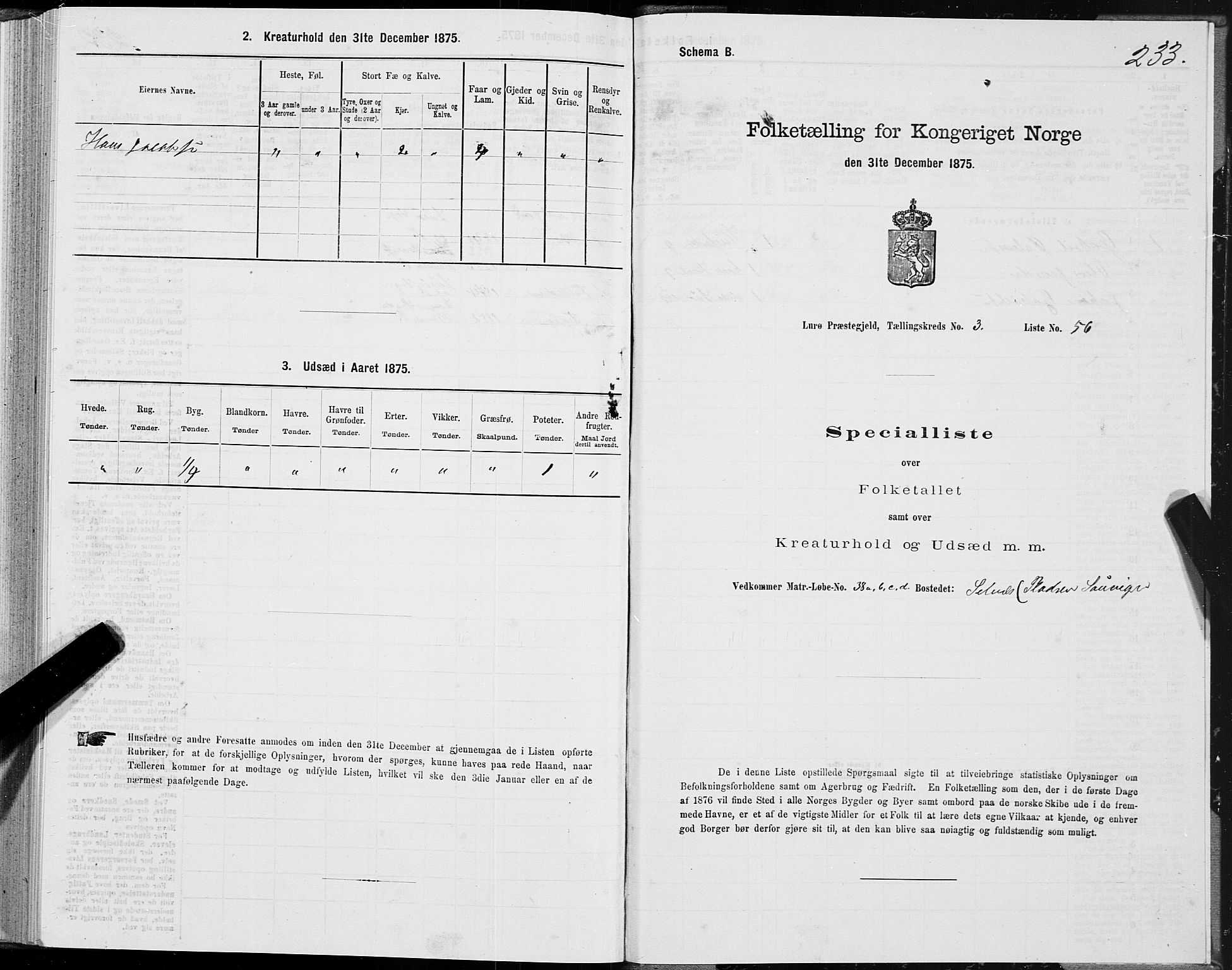 SAT, 1875 census for 1834P Lurøy, 1875, p. 2233