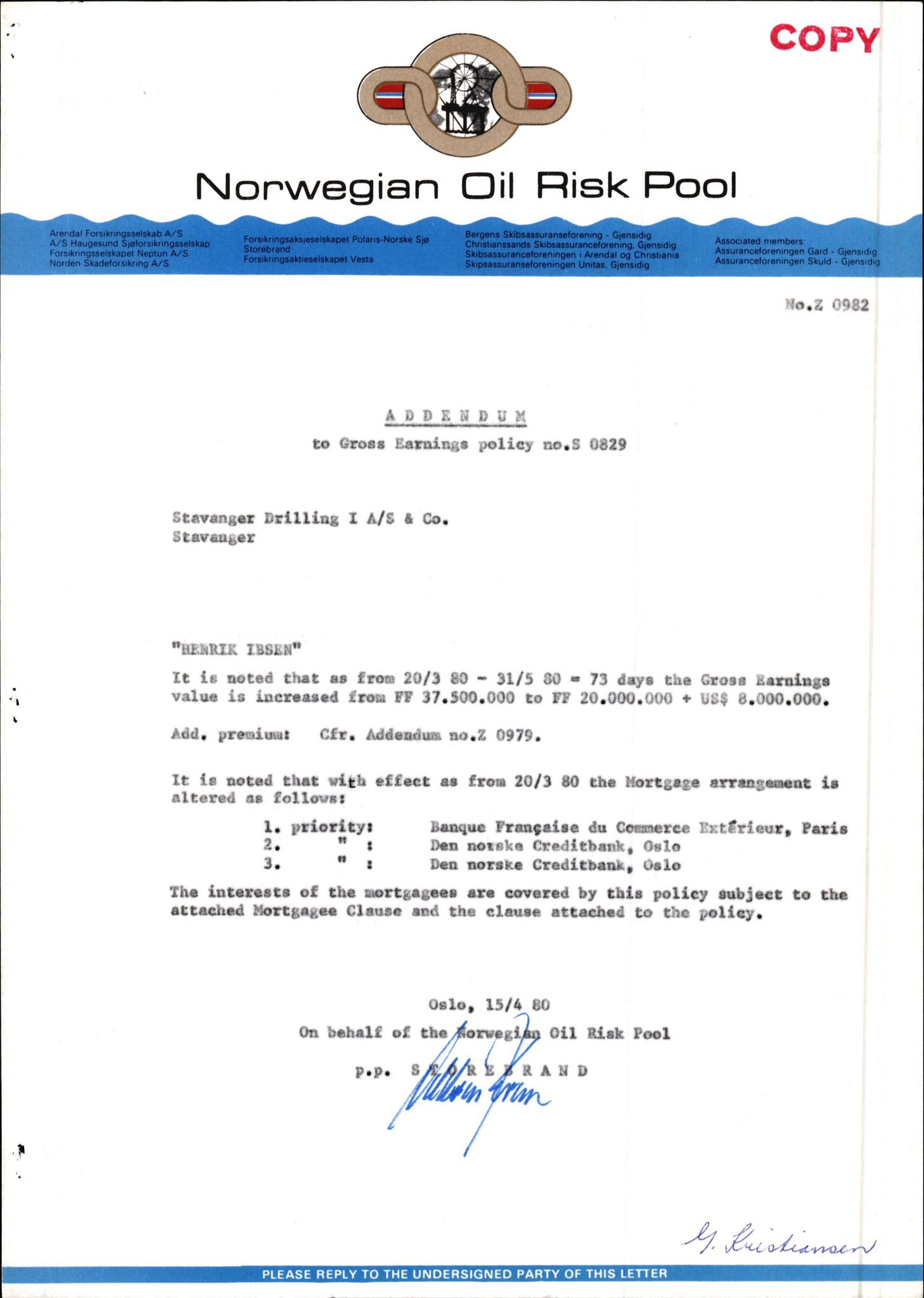 Pa 1503 - Stavanger Drilling AS, AV/SAST-A-101906/2/E/Ec/Eca/L0010: Forsikring, 1976-1983