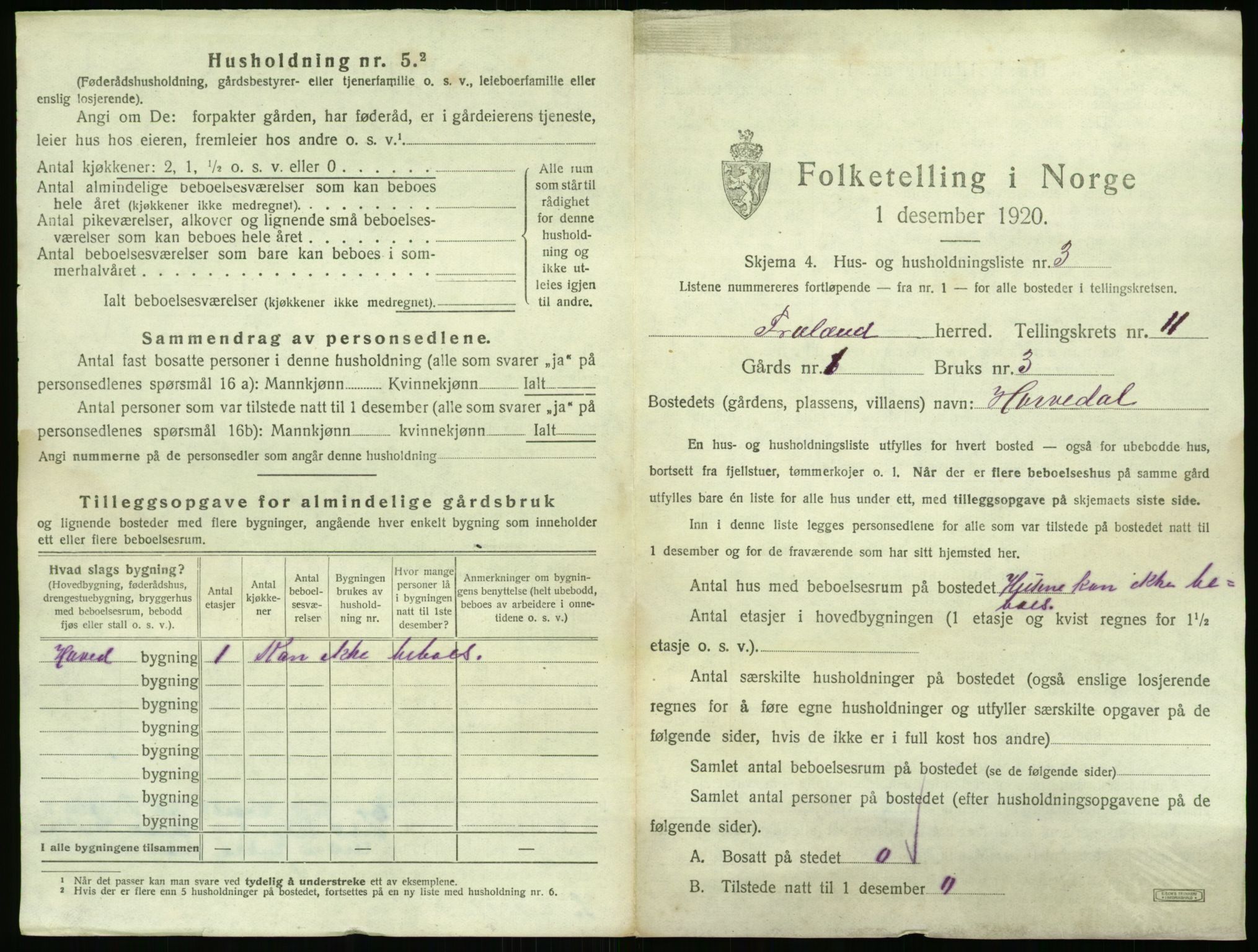 SAK, 1920 census for Froland, 1920, p. 905