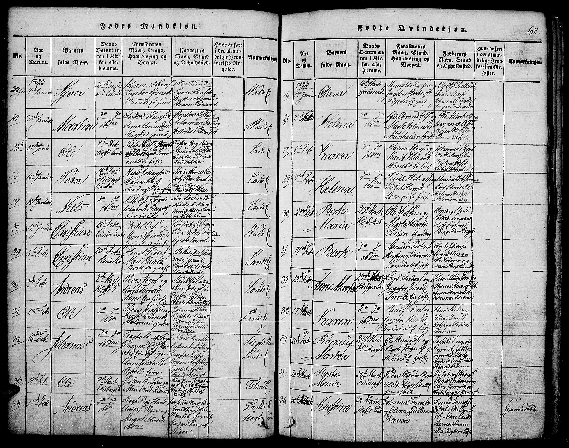 Land prestekontor, AV/SAH-PREST-120/H/Ha/Hab/L0001: Parish register (copy) no. 1, 1814-1833, p. 68