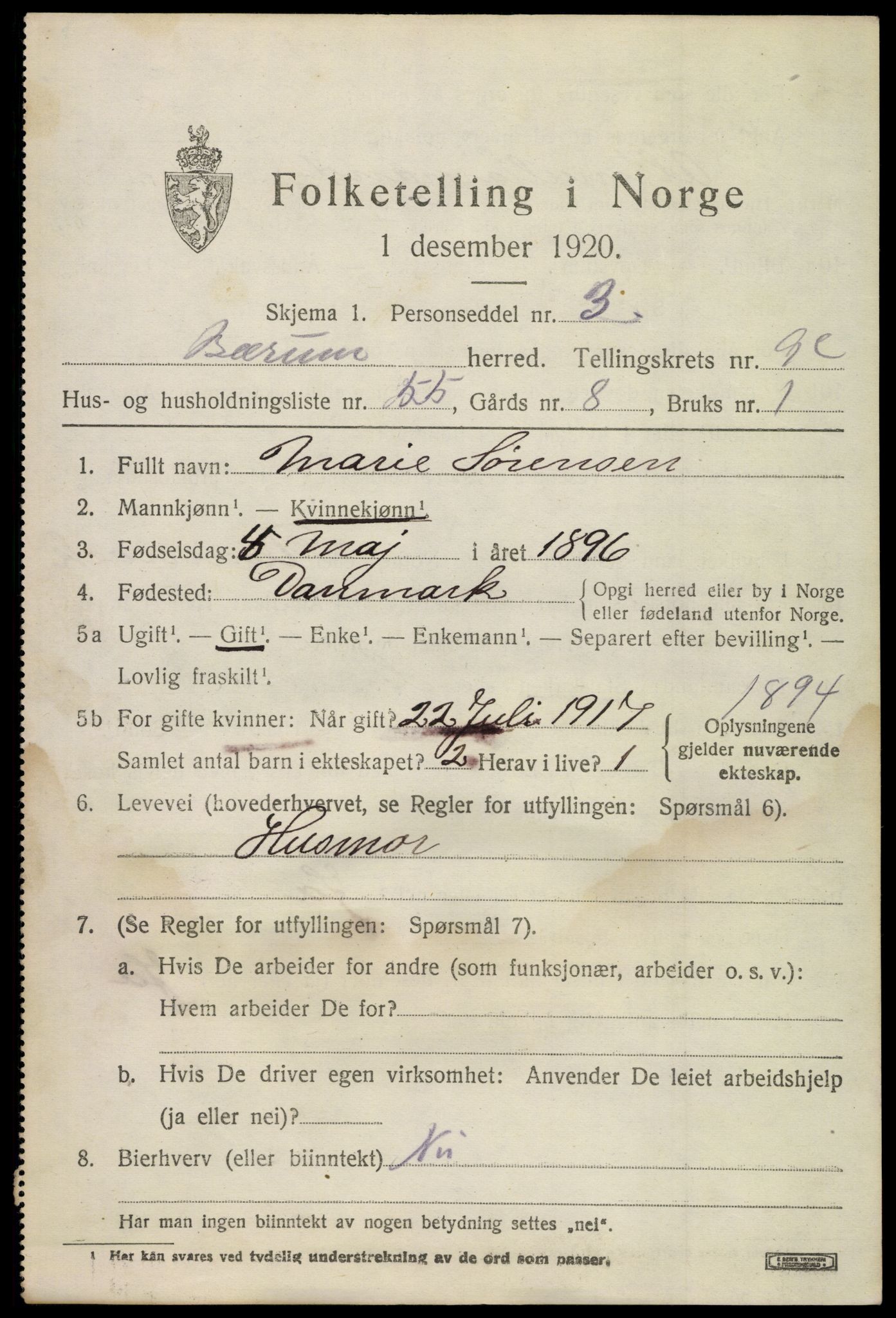 SAO, 1920 census for Bærum, 1920, p. 22840