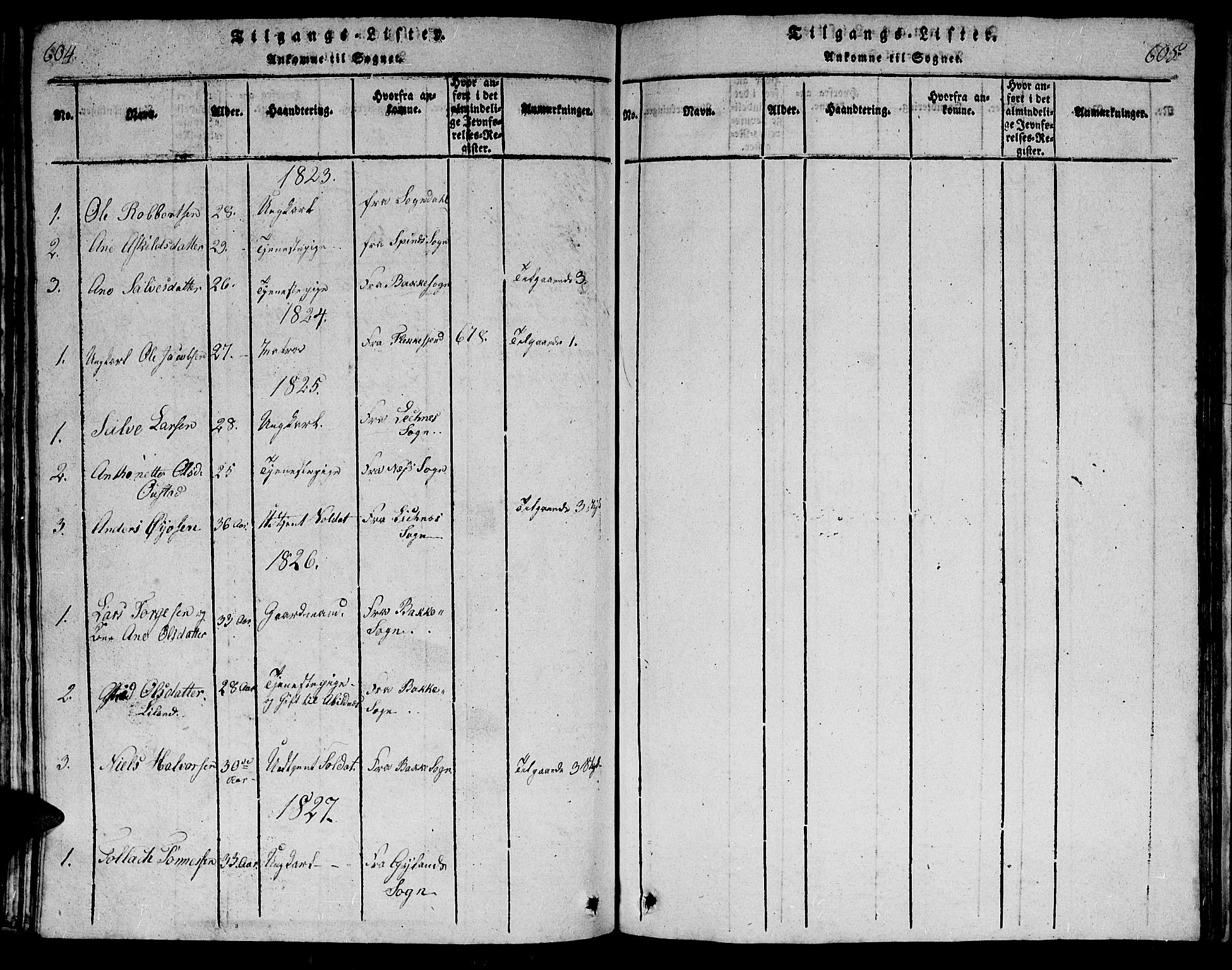 Flekkefjord sokneprestkontor, SAK/1111-0012/F/Fb/Fbb/L0001: Parish register (copy) no. B 1, 1815-1830, p. 604-605
