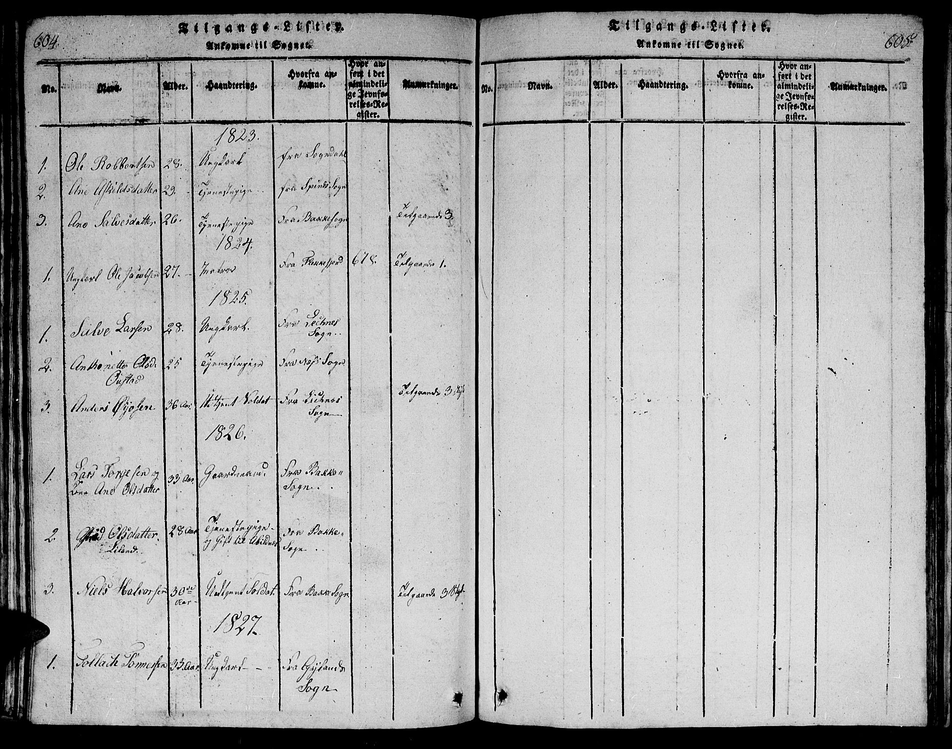 Flekkefjord sokneprestkontor, AV/SAK-1111-0012/F/Fb/Fbb/L0001: Parish register (copy) no. B 1, 1815-1830, p. 604-605