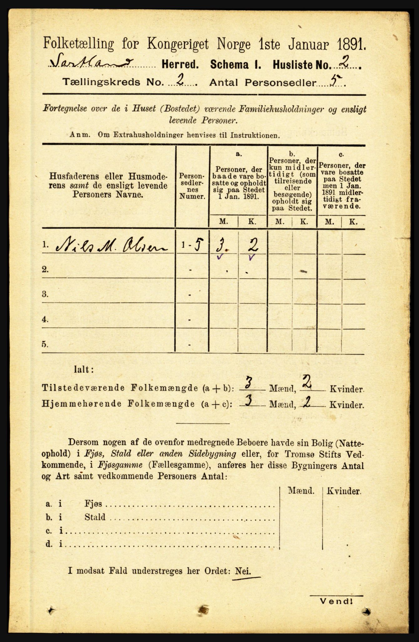 RA, 1891 census for 1870 Sortland, 1891, p. 841