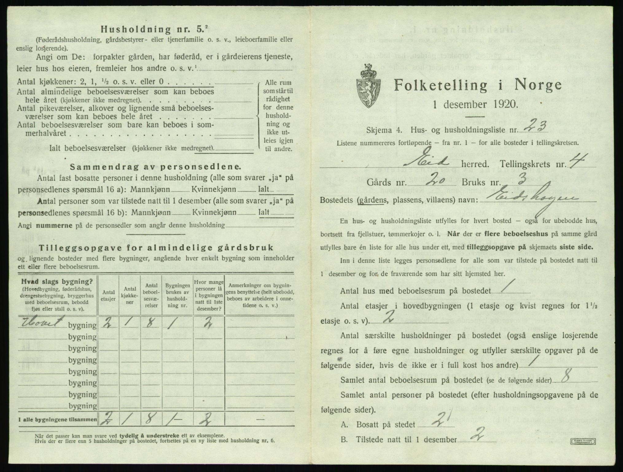 SAT, 1920 census for Eid, 1920, p. 215