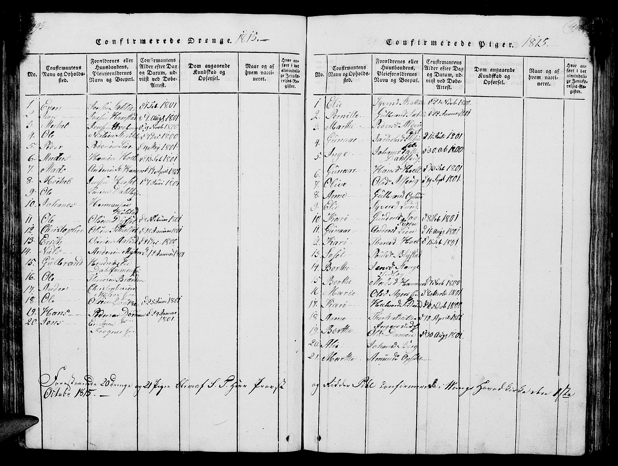 Vang prestekontor, Hedmark, SAH/PREST-008/H/Ha/Hab/L0004: Parish register (copy) no. 4, 1813-1827, p. 495-496