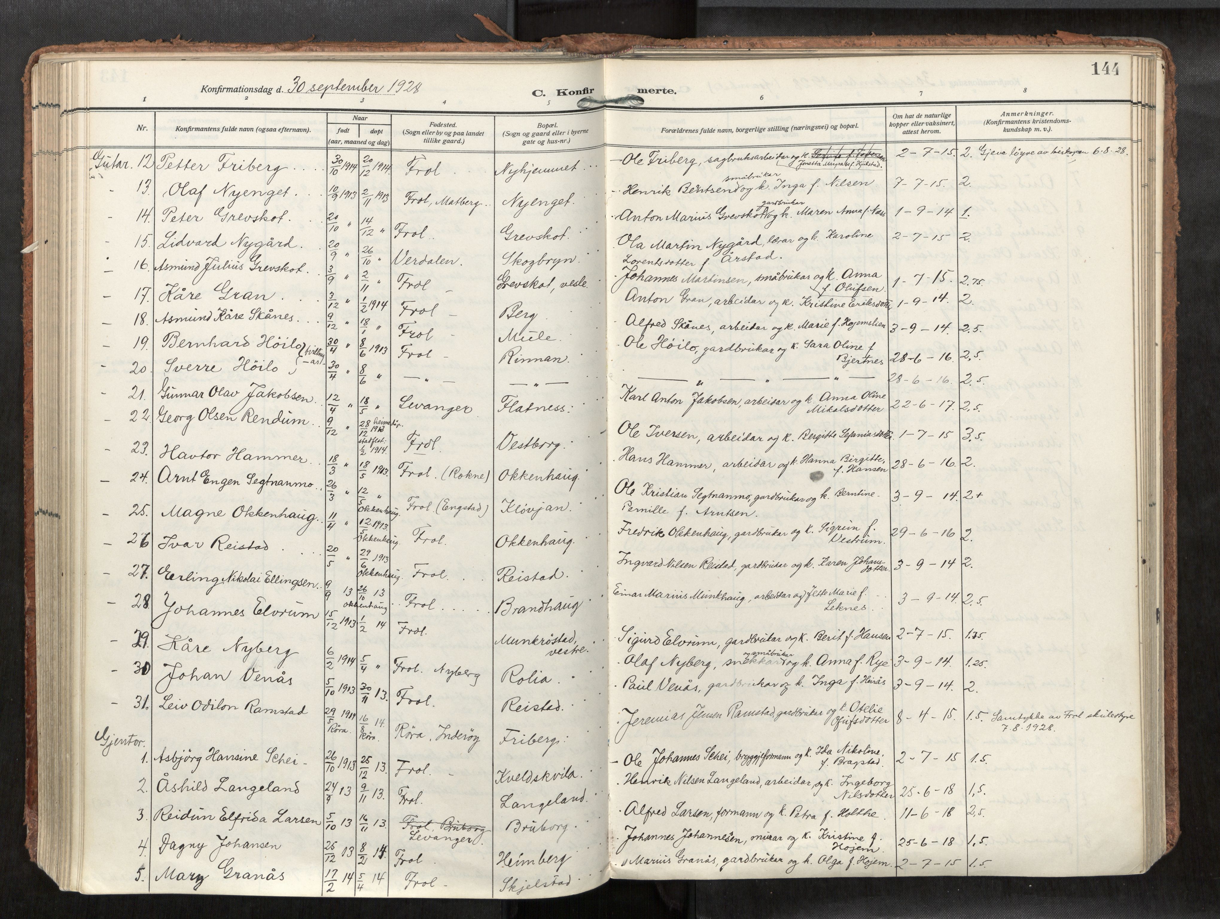 Levanger sokneprestkontor, SAT/A-1301/2/H/Haa/L0002: Parish register (official) no. 2, 1912-1935, p. 144