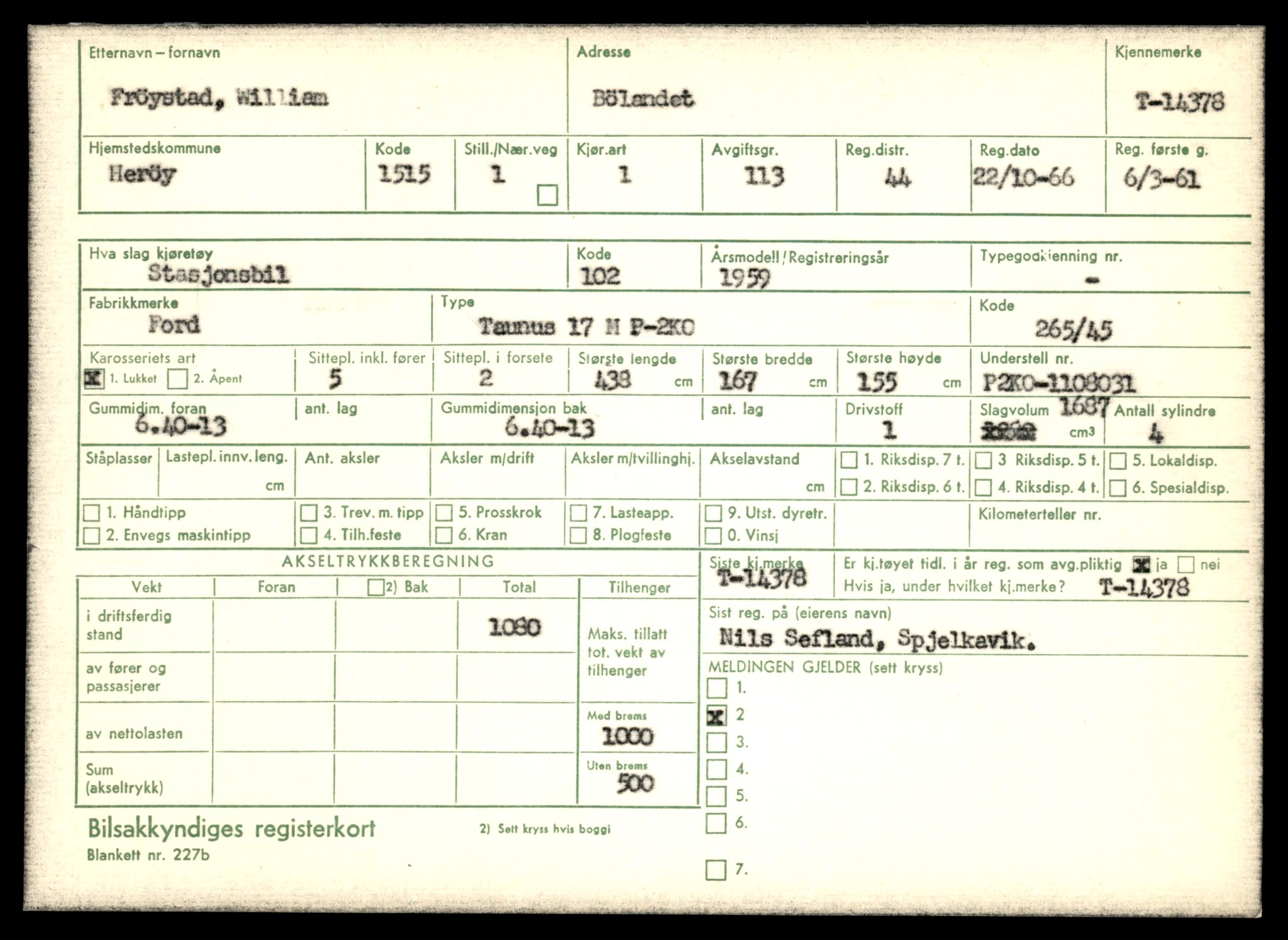 Møre og Romsdal vegkontor - Ålesund trafikkstasjon, AV/SAT-A-4099/F/Fe/L0045: Registreringskort for kjøretøy T 14320 - T 14444, 1927-1998, p. 1543