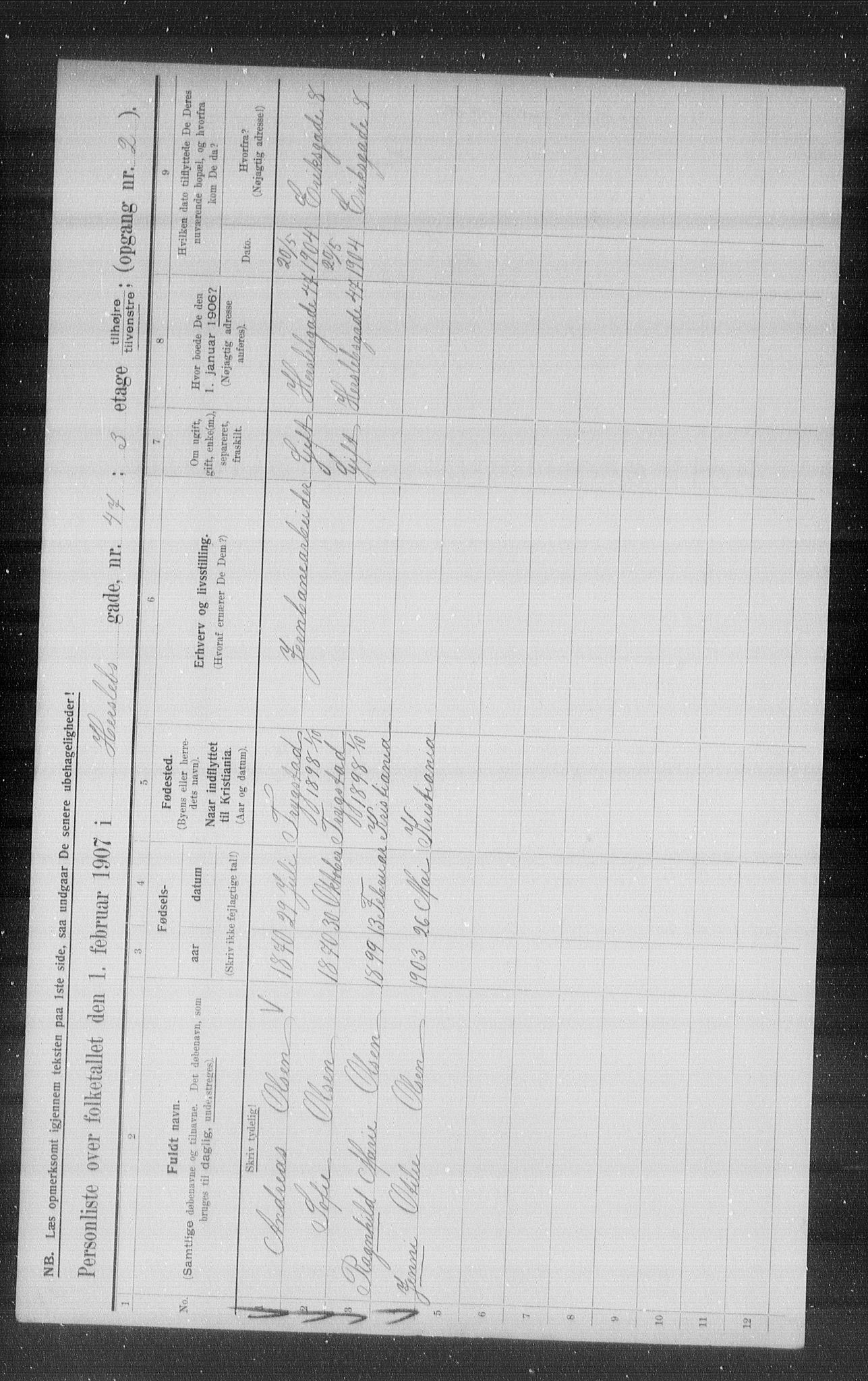 OBA, Municipal Census 1907 for Kristiania, 1907, p. 20484