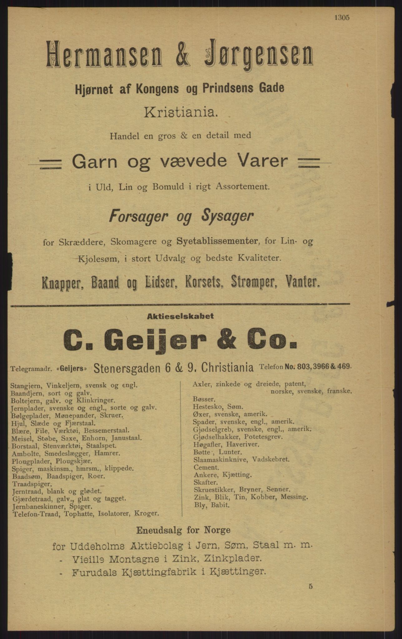 Kristiania/Oslo adressebok, PUBL/-, 1902, p. 1305