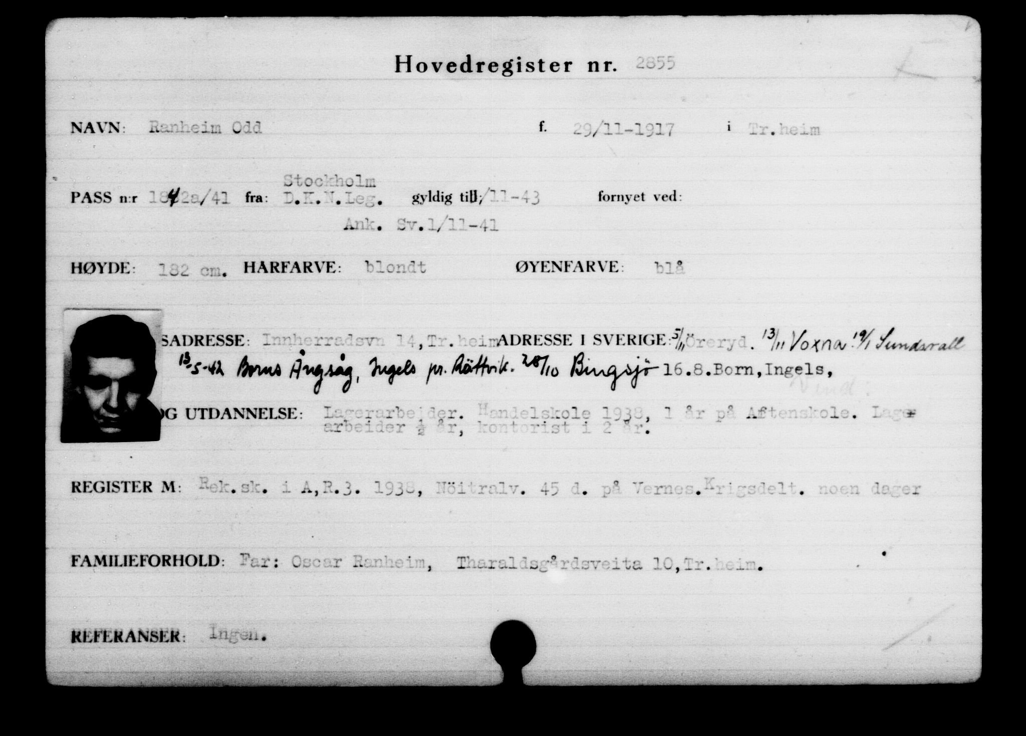 Utenriksstasjonene, Legasjonen i Stockholm, Flyktningkontoret, AV/RA-S-6753/V/Va/L0003: Kjesäterkartoteket, flyktninger med registreringsnr. 2001-3495, 1940-1945, p. 1253