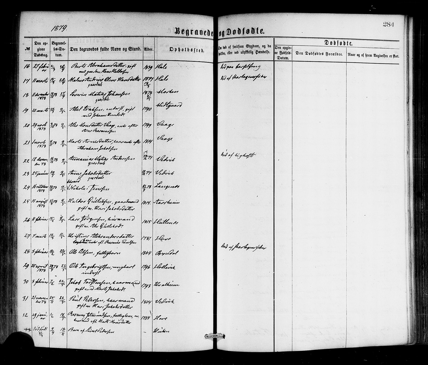 Selje sokneprestembete, SAB/A-99938/H/Ha/Haa/Haaa: Parish register (official) no. A 12, 1870-1880, p. 284