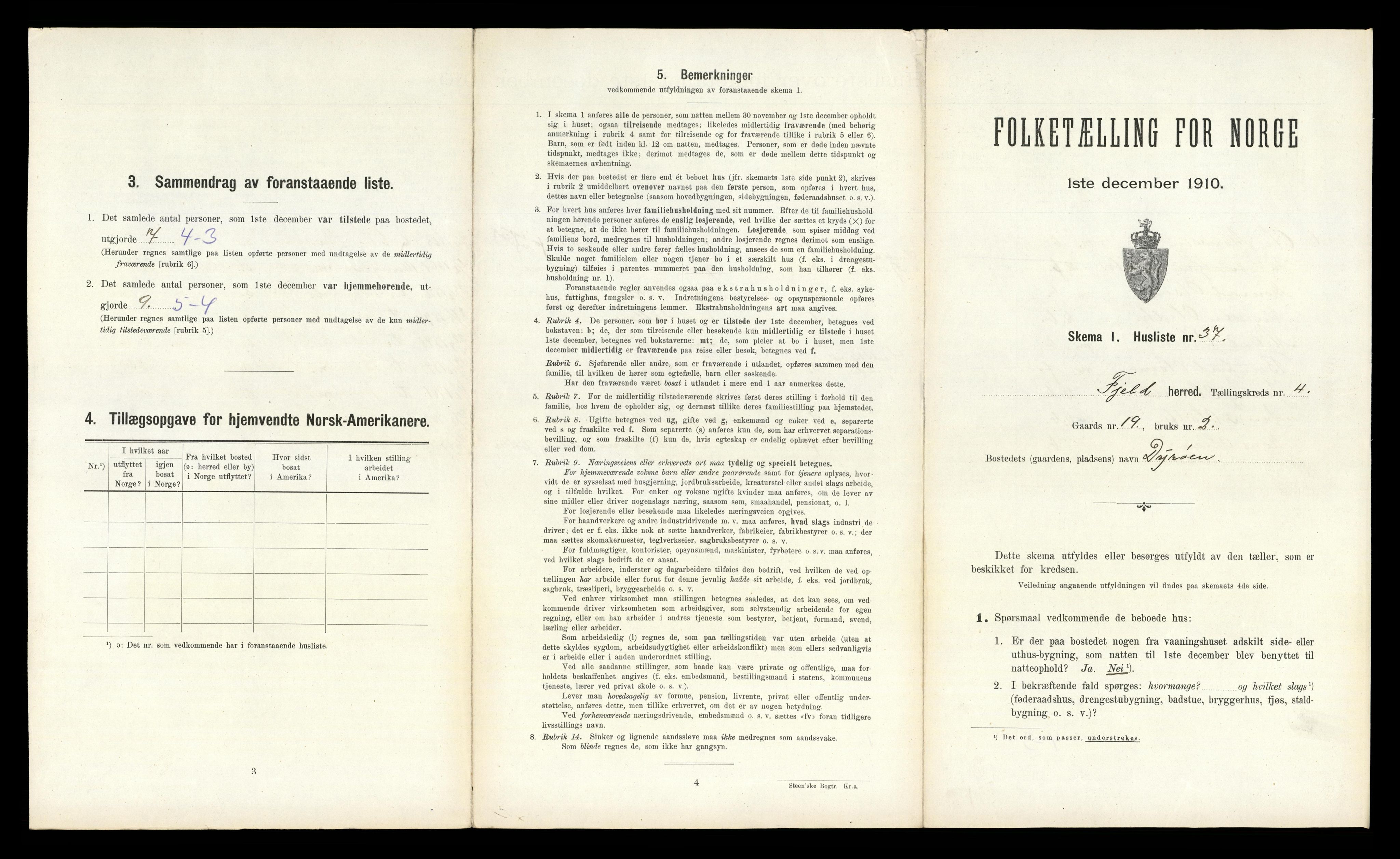 RA, 1910 census for Fjell, 1910, p. 461