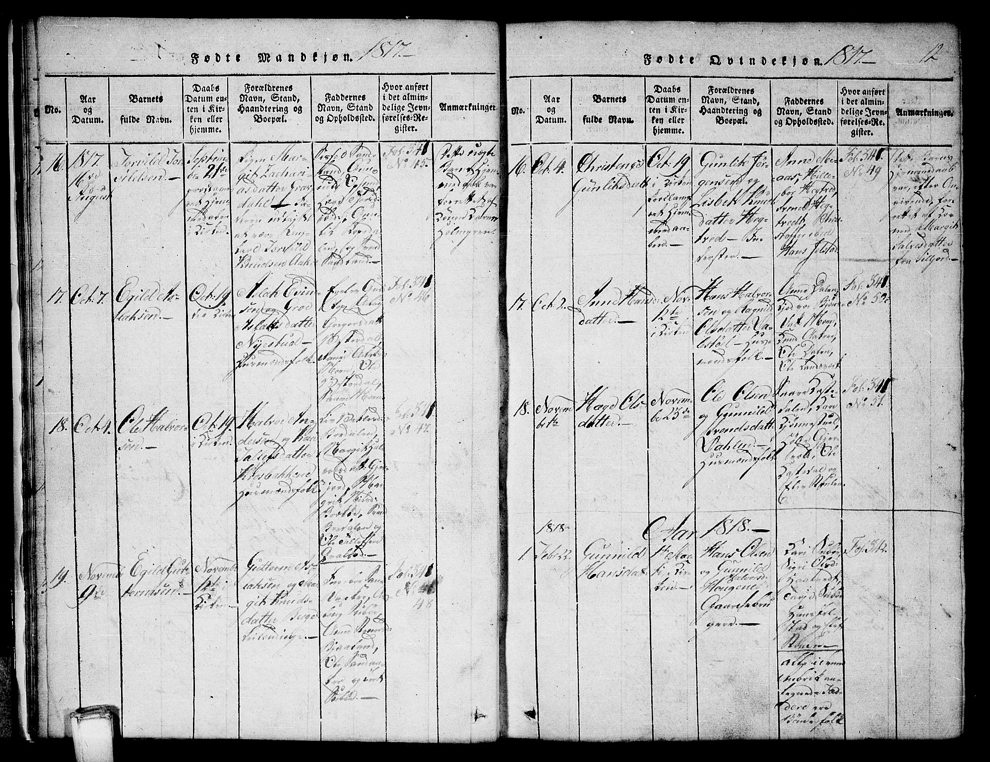 Kviteseid kirkebøker, SAKO/A-276/G/Gb/L0001: Parish register (copy) no. II 1, 1815-1842, p. 12
