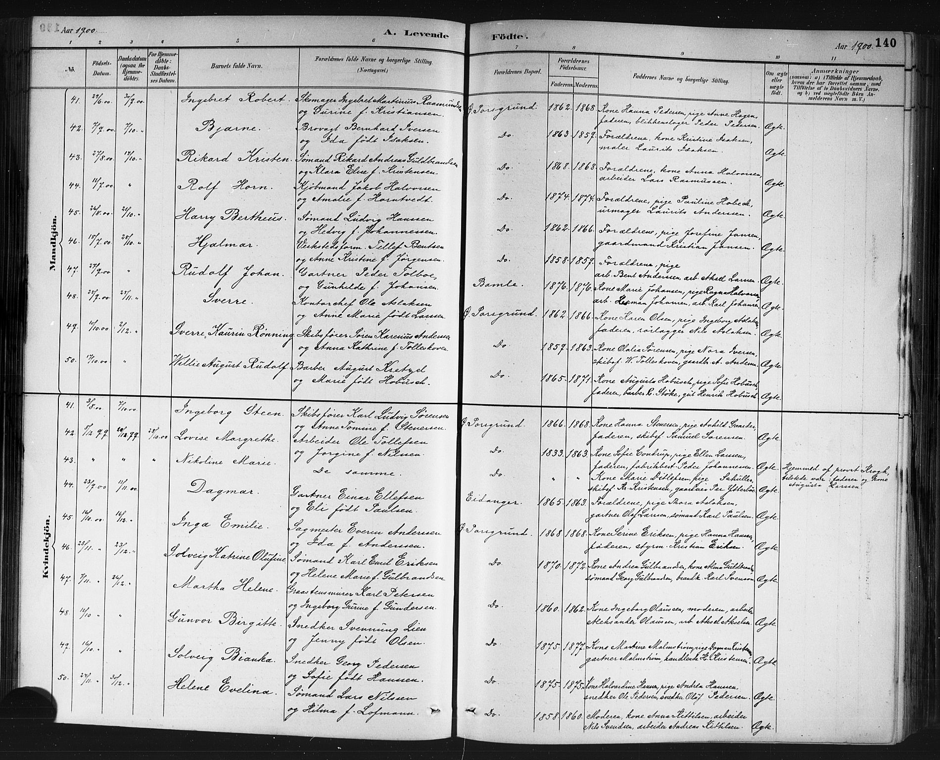 Porsgrunn kirkebøker , SAKO/A-104/G/Gb/L0005: Parish register (copy) no. II 5, 1883-1915, p. 140