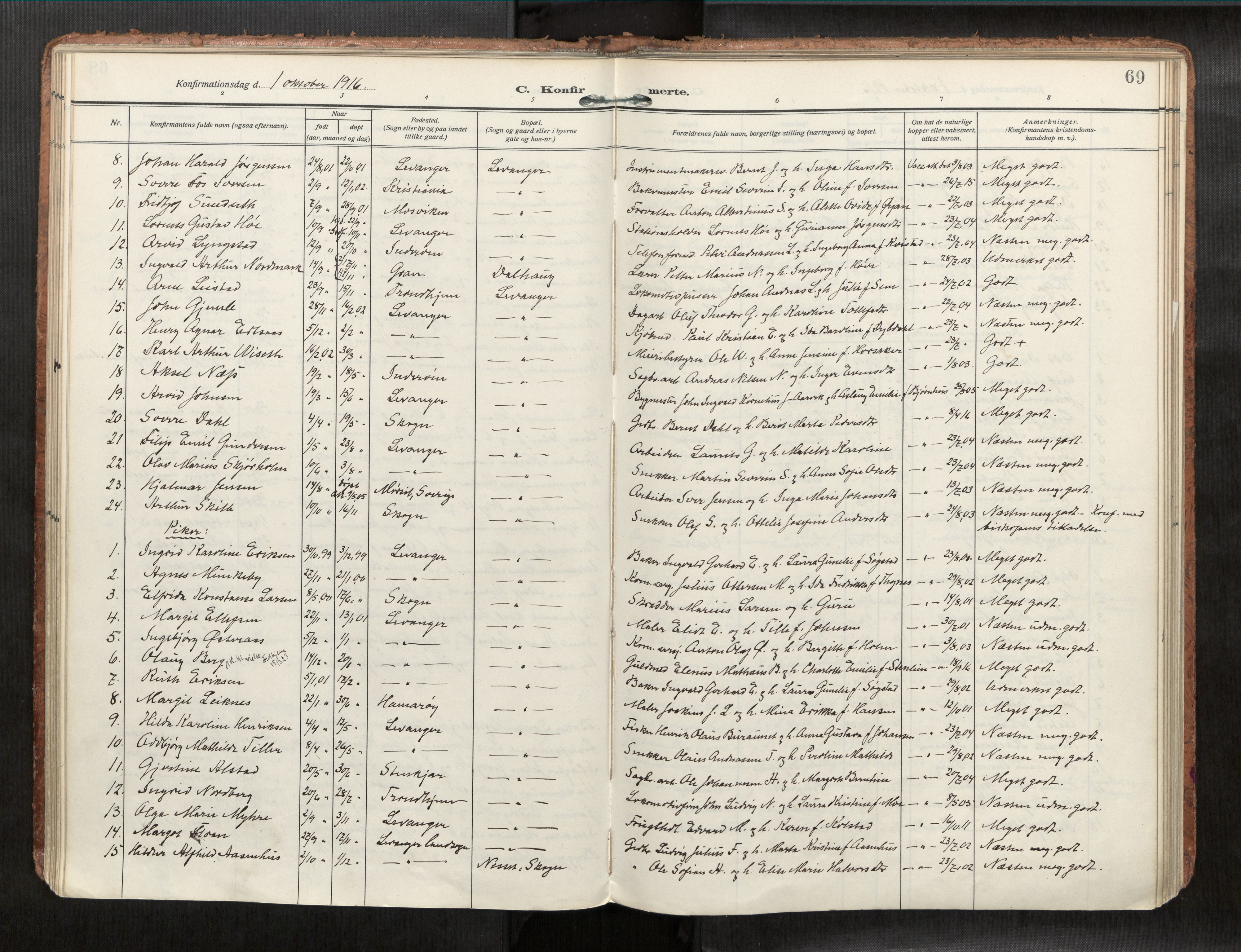 Levanger sokneprestkontor, SAT/A-1301/2/H/Haa/L0001: Parish register (official) no. 1, 1912-1932, p. 69