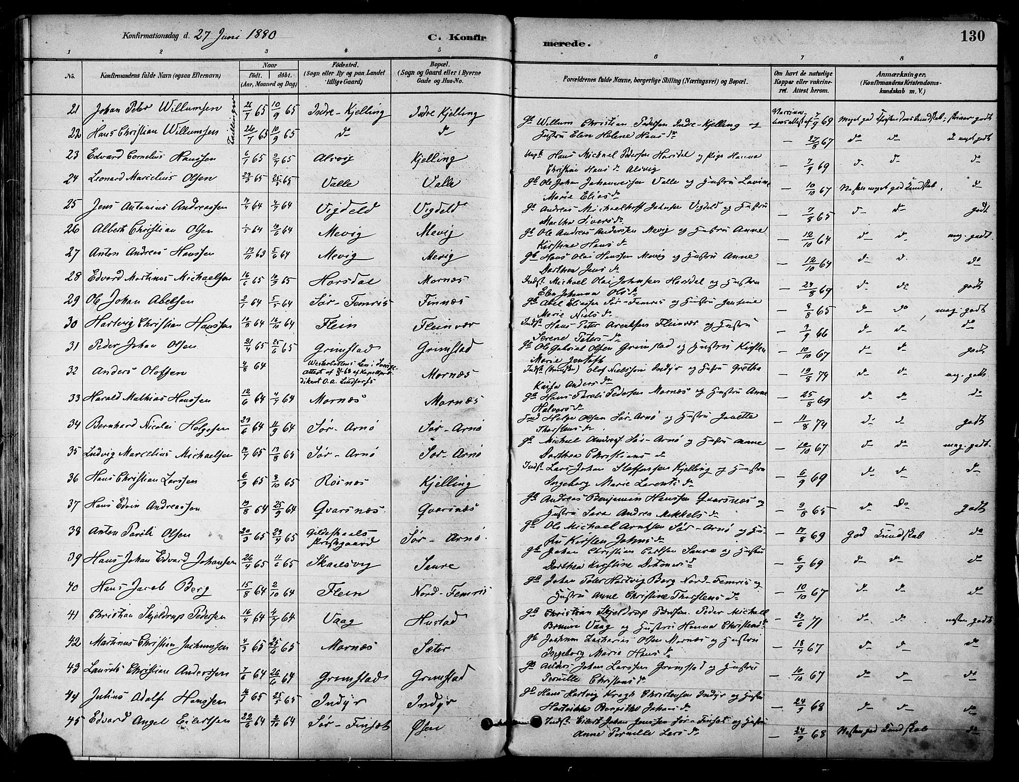 Ministerialprotokoller, klokkerbøker og fødselsregistre - Nordland, AV/SAT-A-1459/805/L0099: Parish register (official) no. 805A06, 1880-1891, p. 130