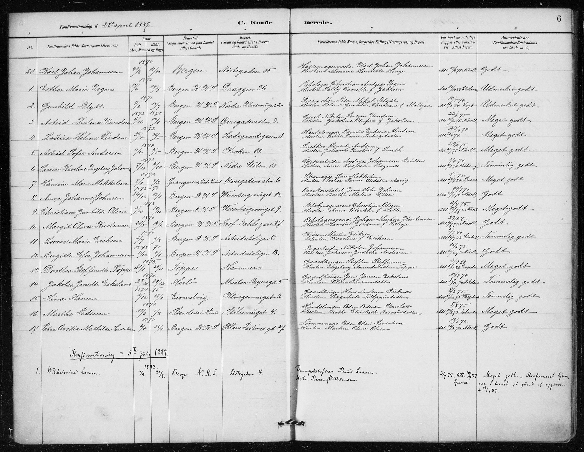 Mariakirken Sokneprestembete, SAB/A-76901/H/Haa/L0013: Parish register (official) no. C 1, 1889-1900, p. 6