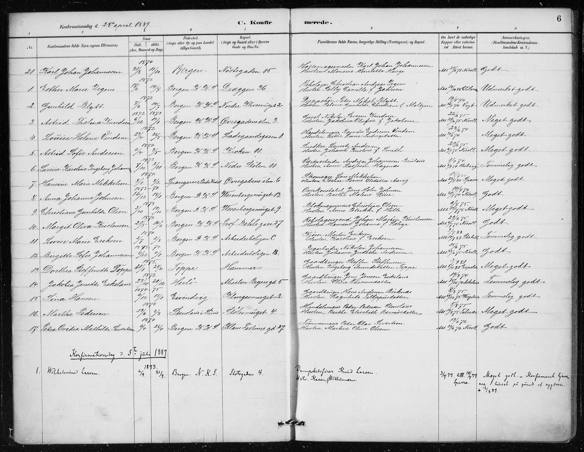 Mariakirken Sokneprestembete, AV/SAB-A-76901/H/Haa/L0013: Parish register (official) no. C 1, 1889-1900, p. 6