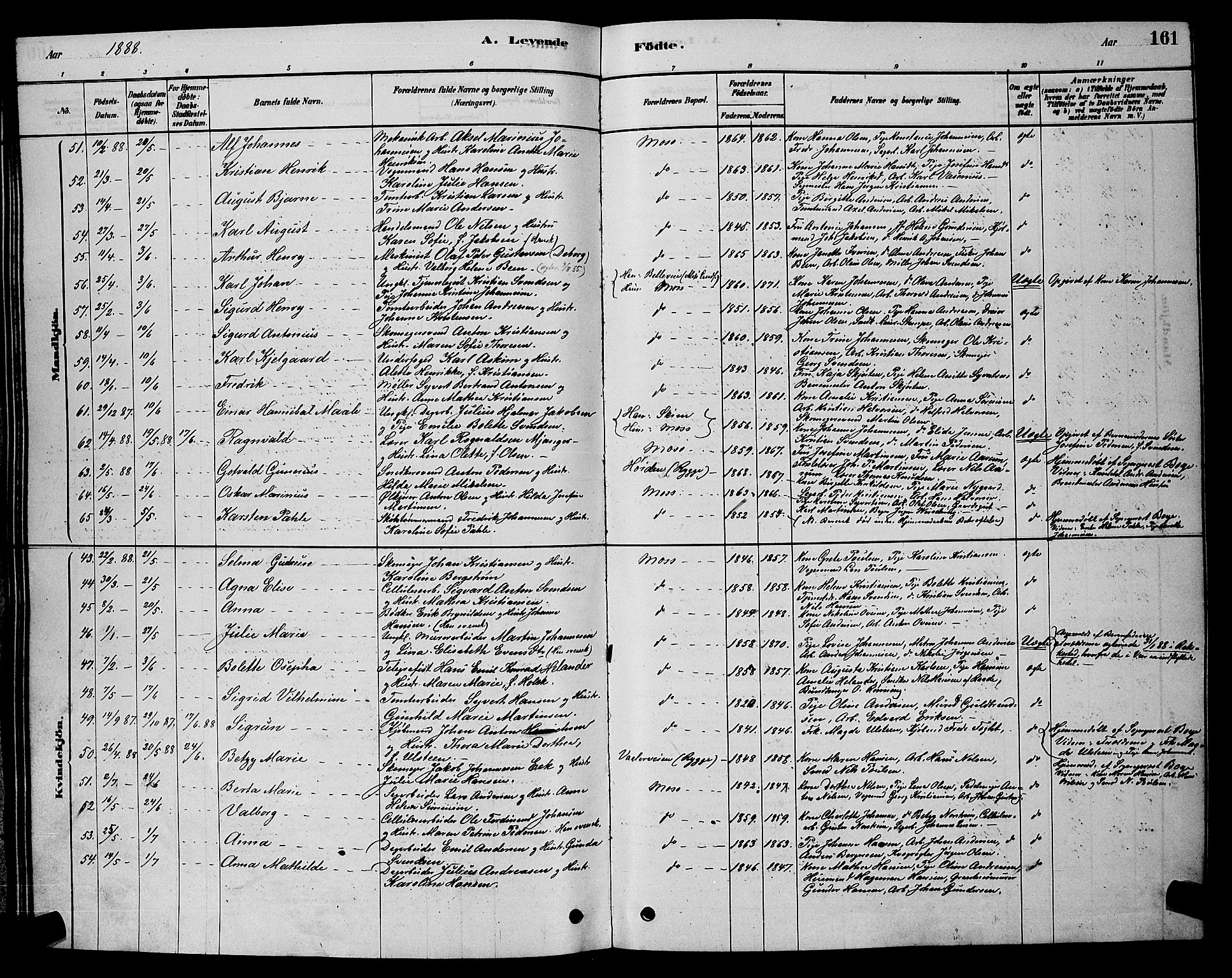 Moss prestekontor Kirkebøker, AV/SAO-A-2003/G/Ga/L0005: Parish register (copy) no. I 5, 1878-1888, p. 161