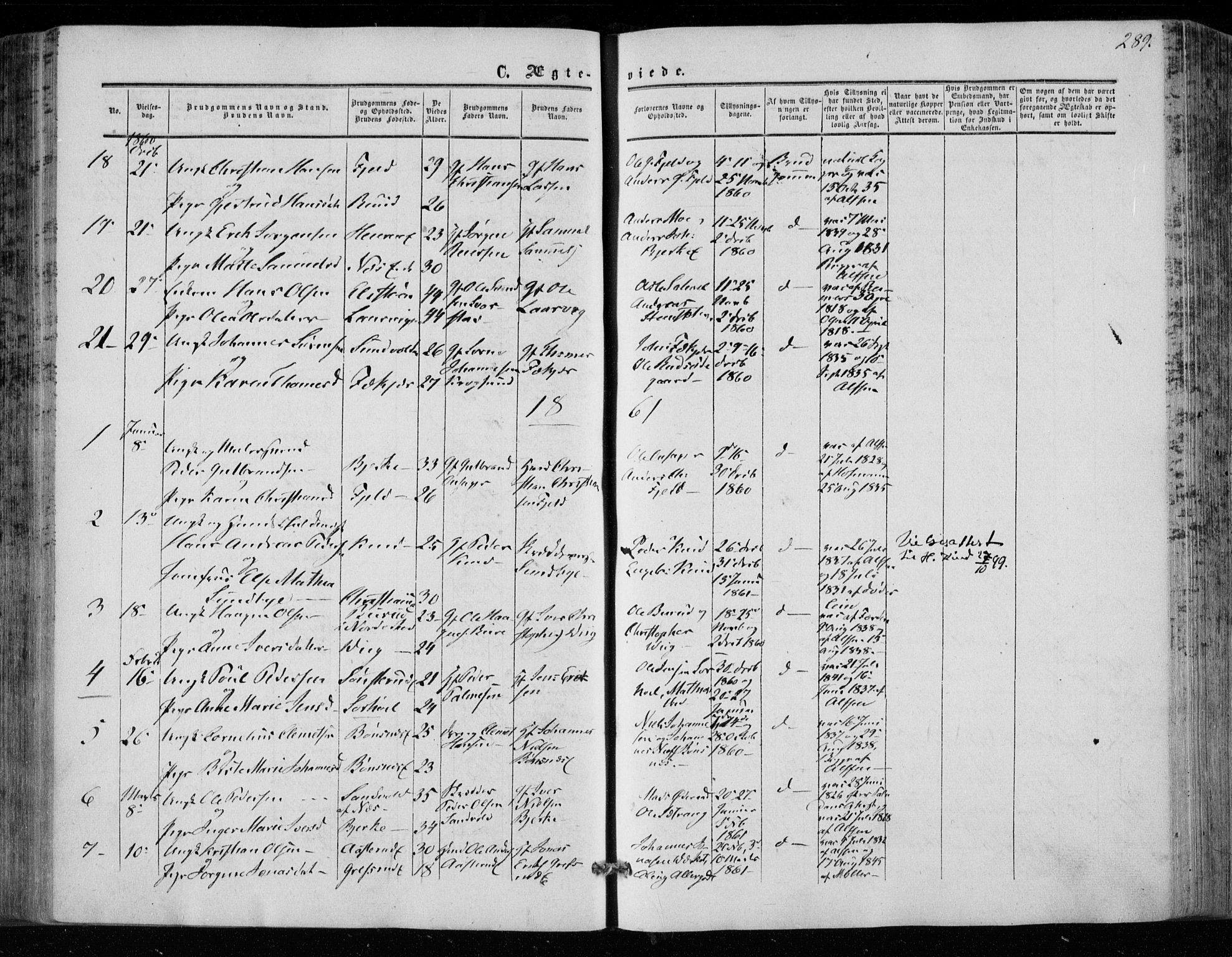 Hole kirkebøker, SAKO/A-228/F/Fa/L0006: Parish register (official) no. I 6, 1852-1872, p. 289
