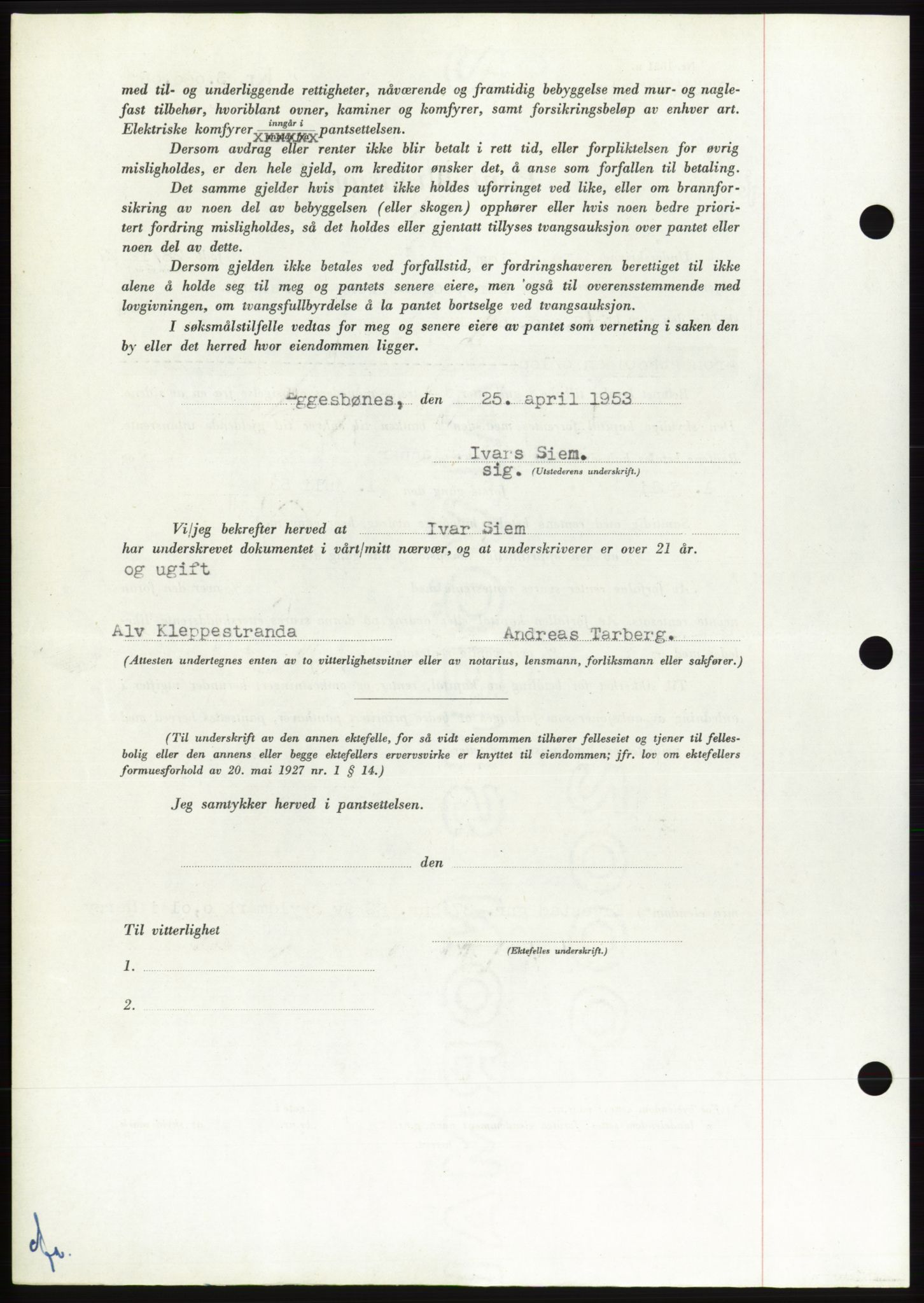 Søre Sunnmøre sorenskriveri, SAT/A-4122/1/2/2C/L0123: Mortgage book no. 11B, 1953-1953, Diary no: : 963/1953