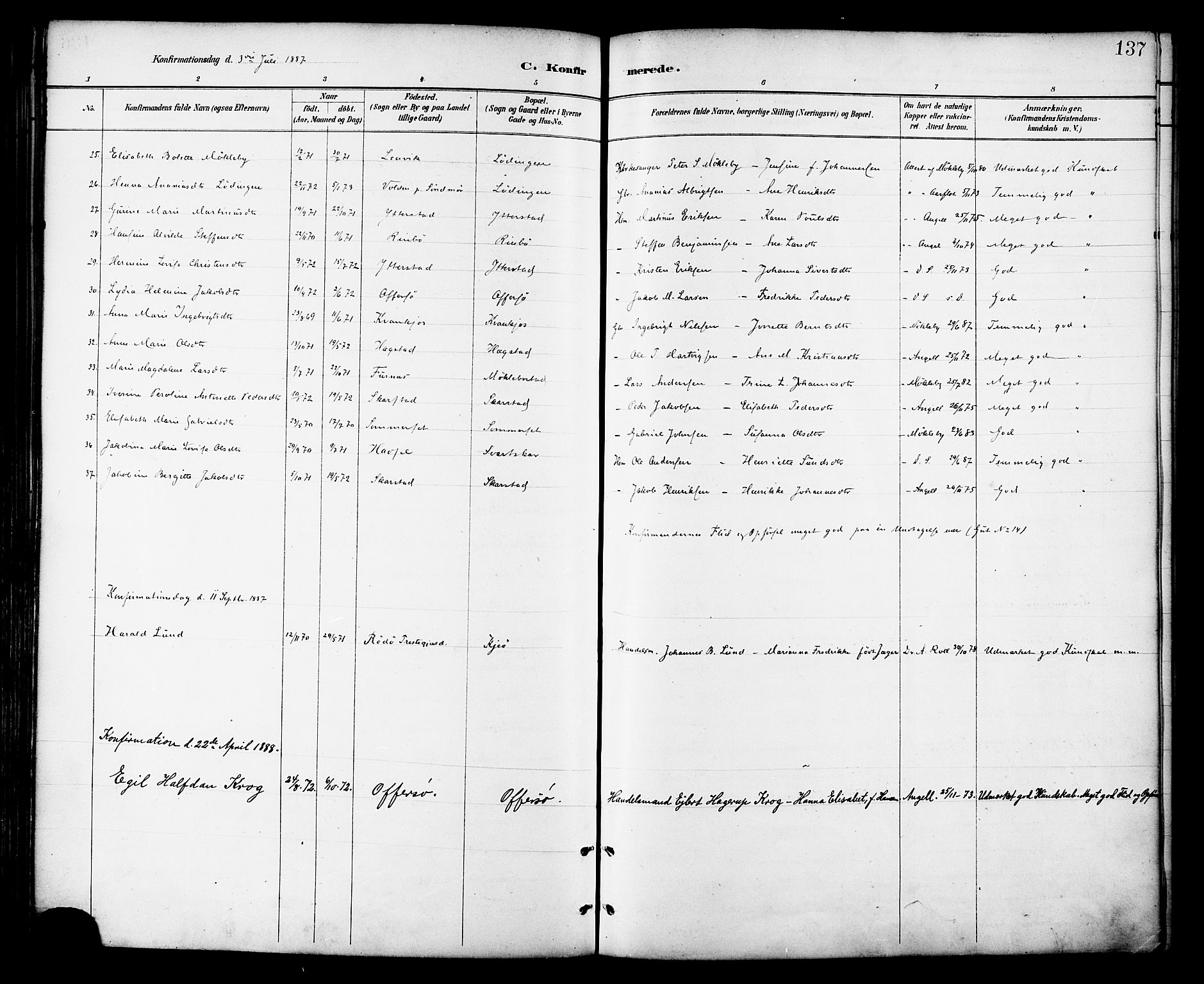 Ministerialprotokoller, klokkerbøker og fødselsregistre - Nordland, SAT/A-1459/872/L1035: Parish register (official) no. 872A10, 1884-1896, p. 137