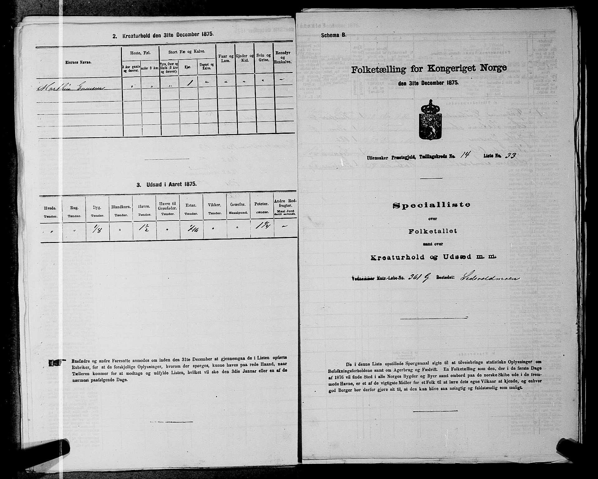 RA, 1875 census for 0235P Ullensaker, 1875, p. 2011