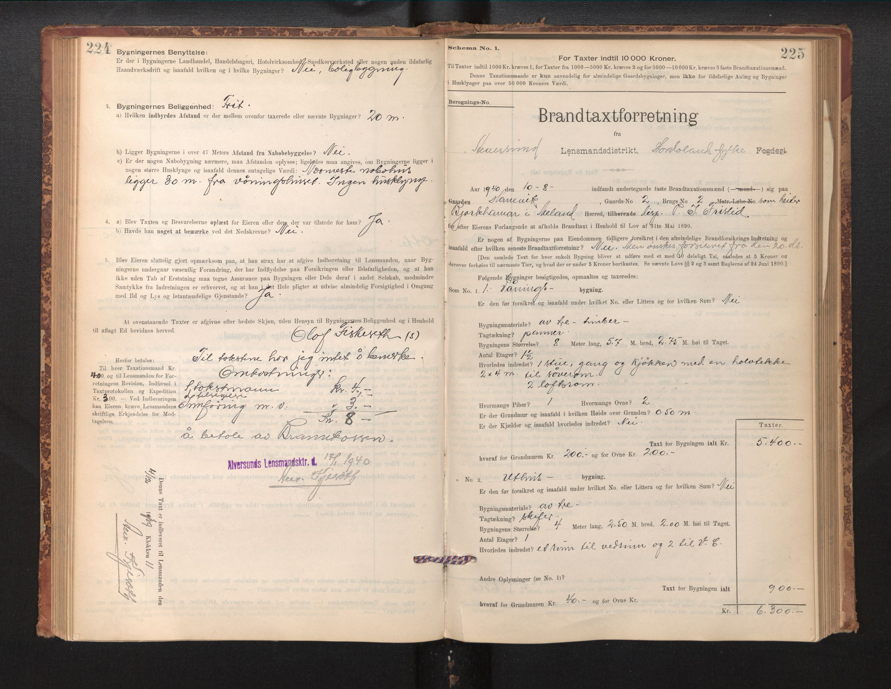 Lensmannen i Alversund, SAB/A-30701/0012/L0004: Branntakstprotokoll, skjematakst, 1894-1953, p. 224-225
