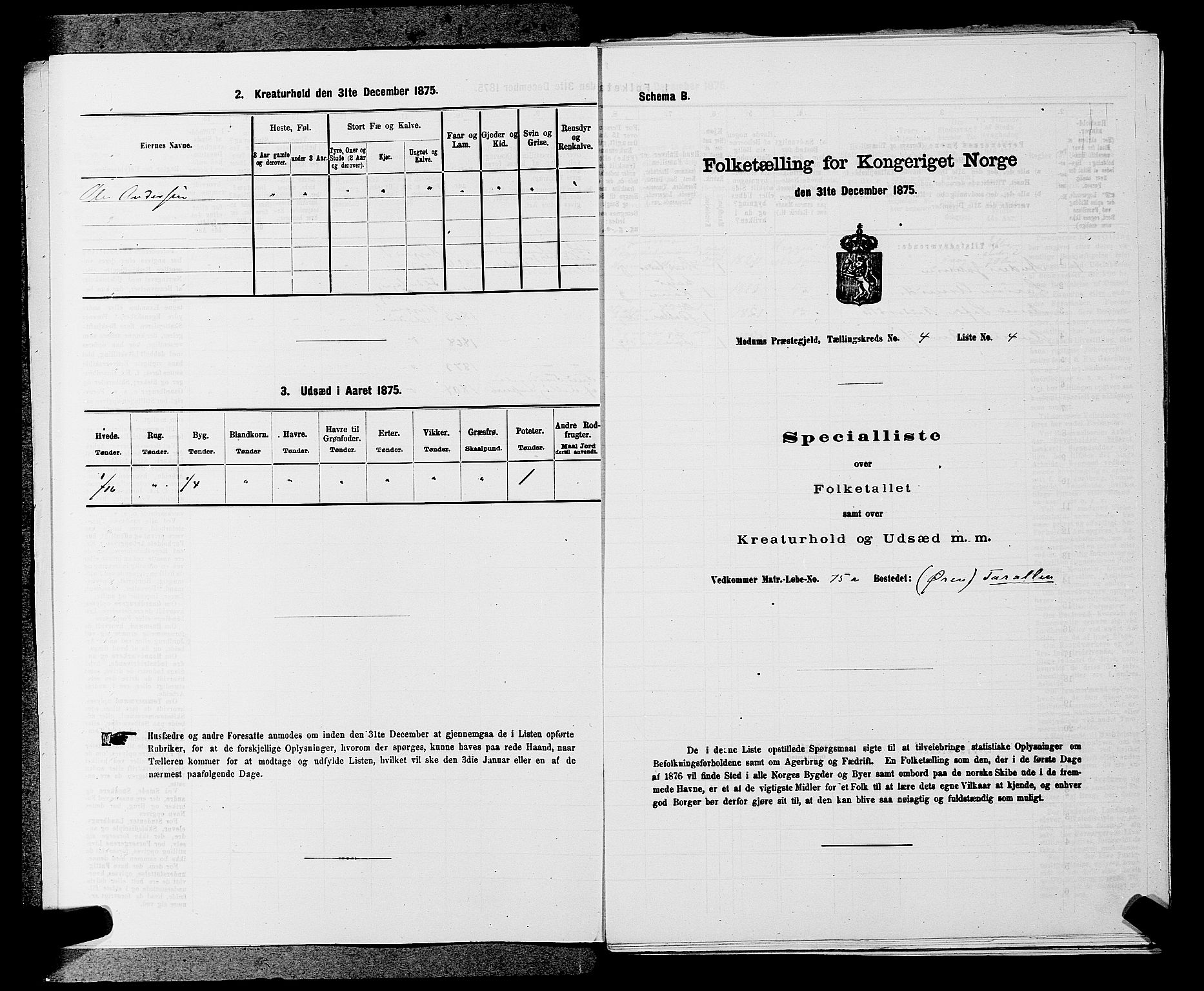 SAKO, 1875 census for 0623P Modum, 1875, p. 435