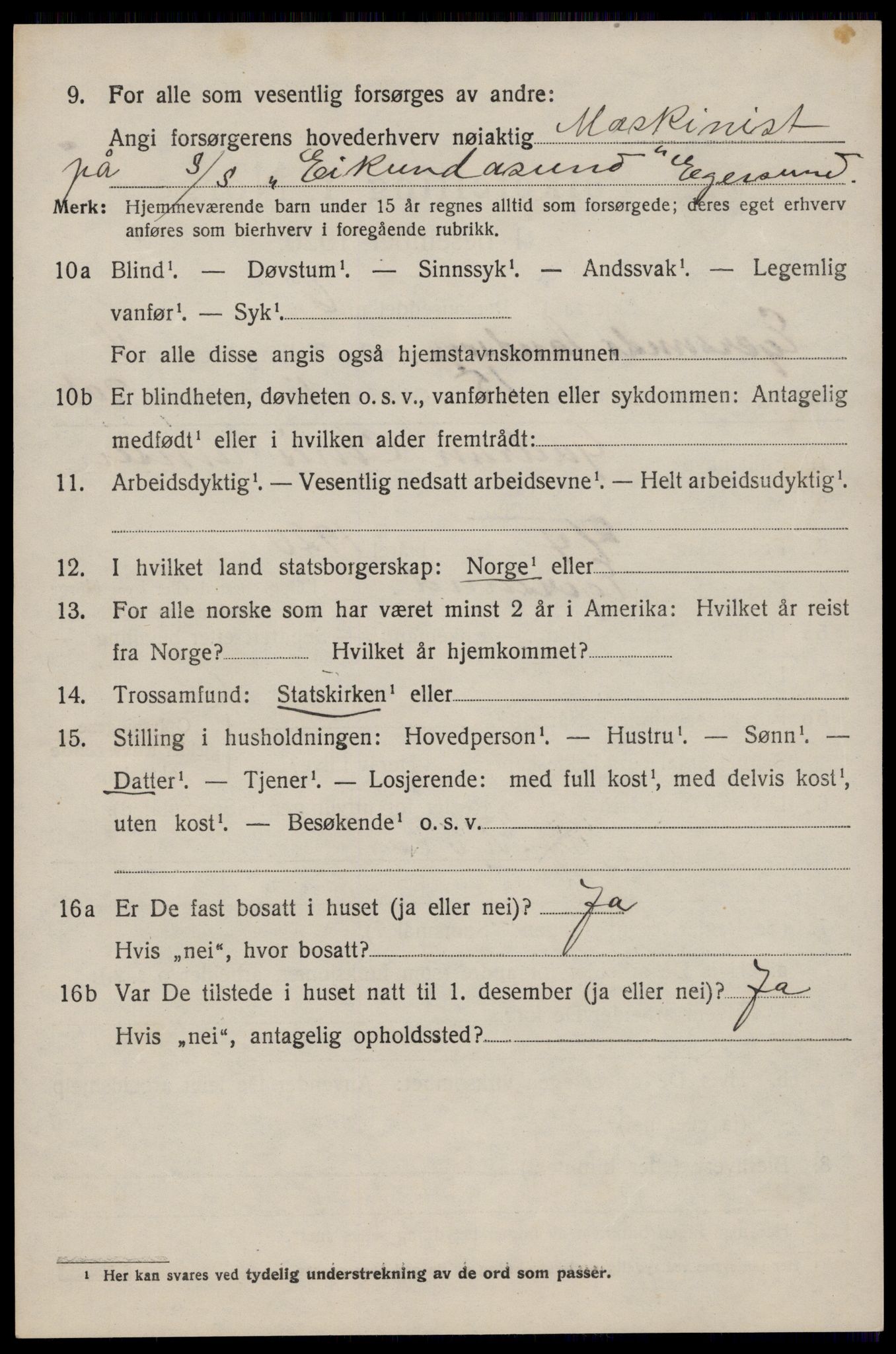 SAST, 1920 census for Eigersund, 1920, p. 3006