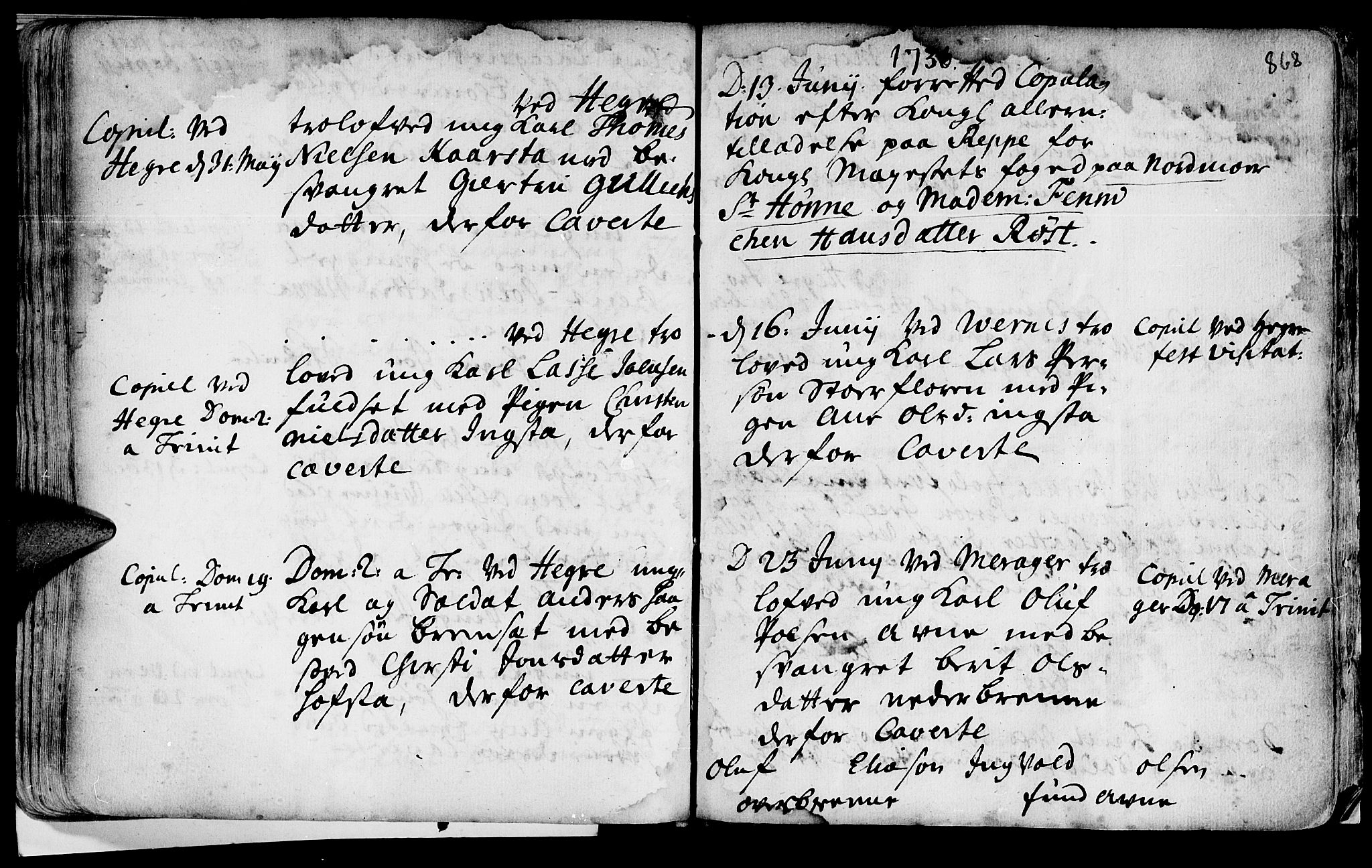 Ministerialprotokoller, klokkerbøker og fødselsregistre - Nord-Trøndelag, SAT/A-1458/709/L0055: Parish register (official) no. 709A03, 1730-1739, p. 867-868