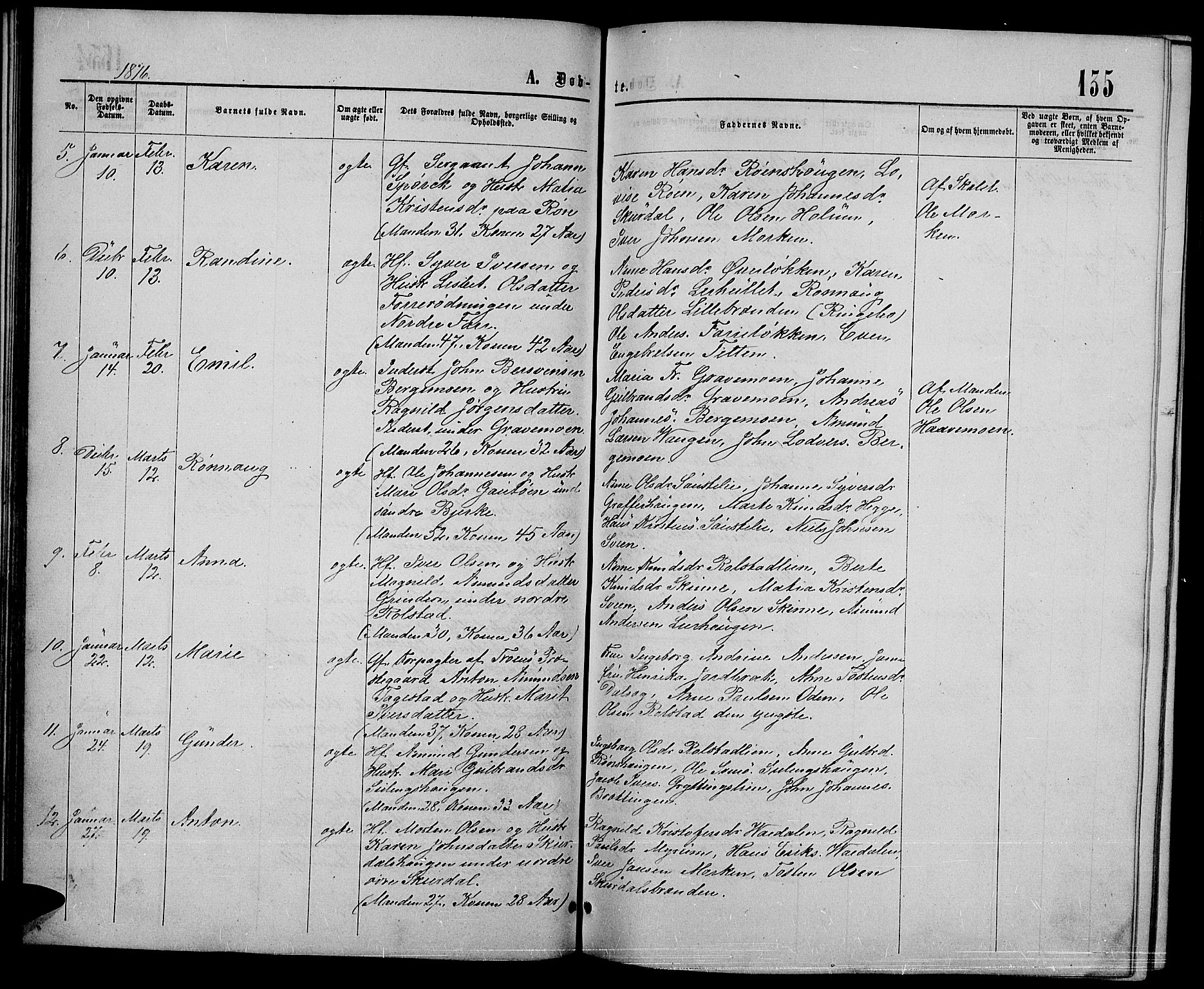 Sør-Fron prestekontor, SAH/PREST-010/H/Ha/Hab/L0002: Parish register (copy) no. 2, 1864-1883, p. 135
