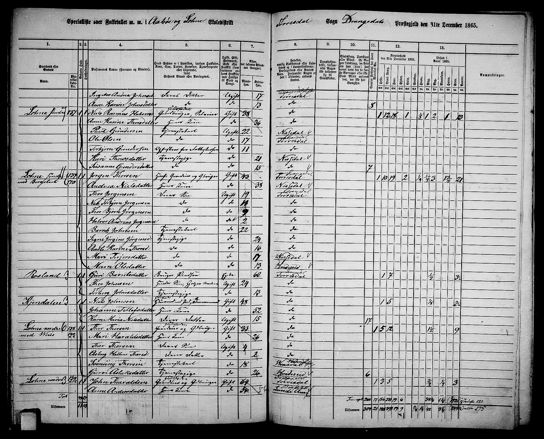 RA, 1865 census for Drangedal, 1865, p. 129